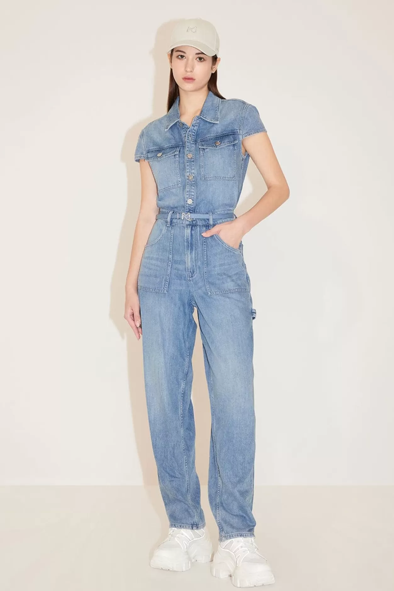 Miss Sixty Acetate Denim Jumpsuit Light Blue Best Sale