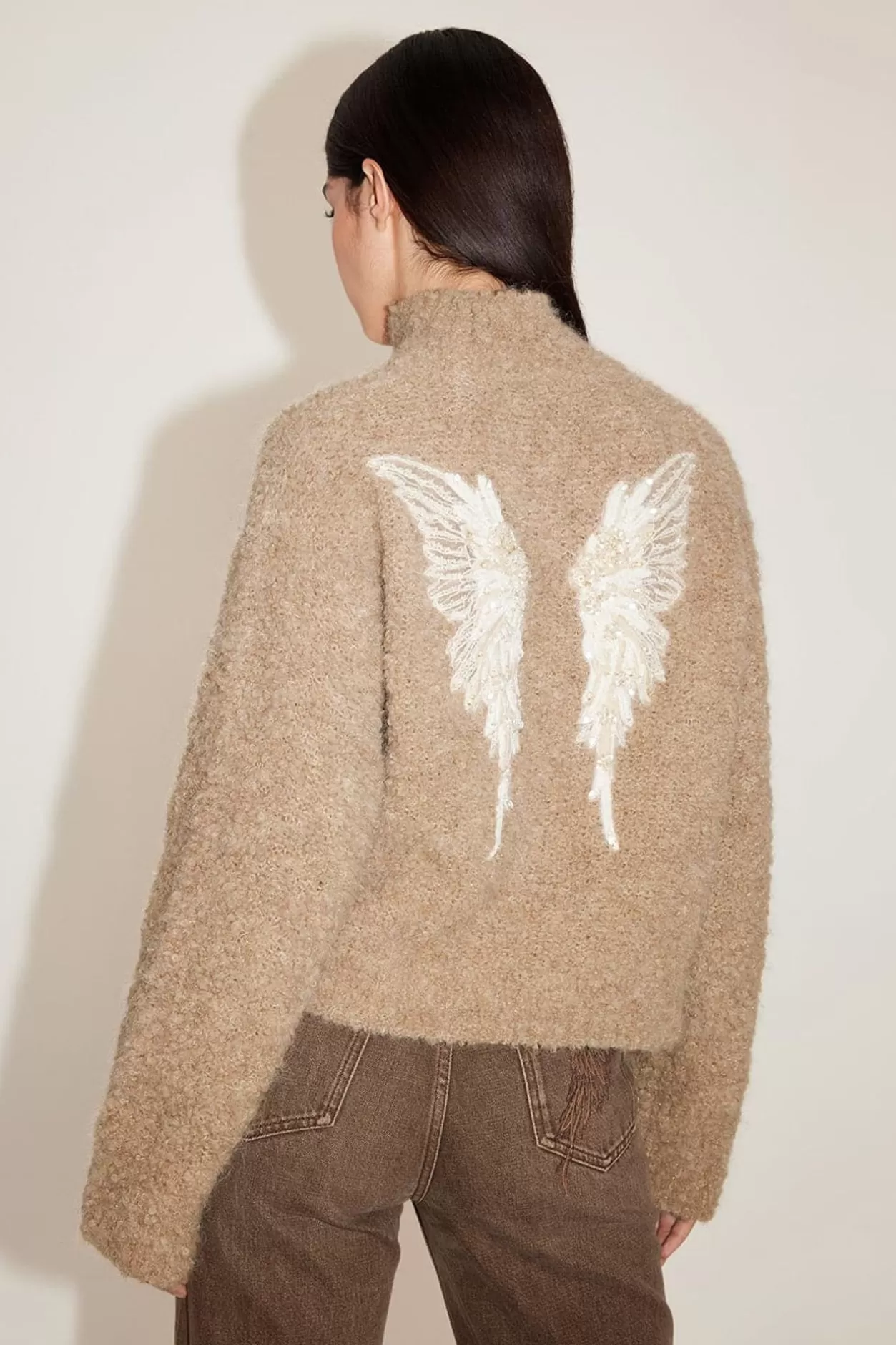 Miss Sixty Angel Collection Embroidered Turtleneck Sweater Camel Store