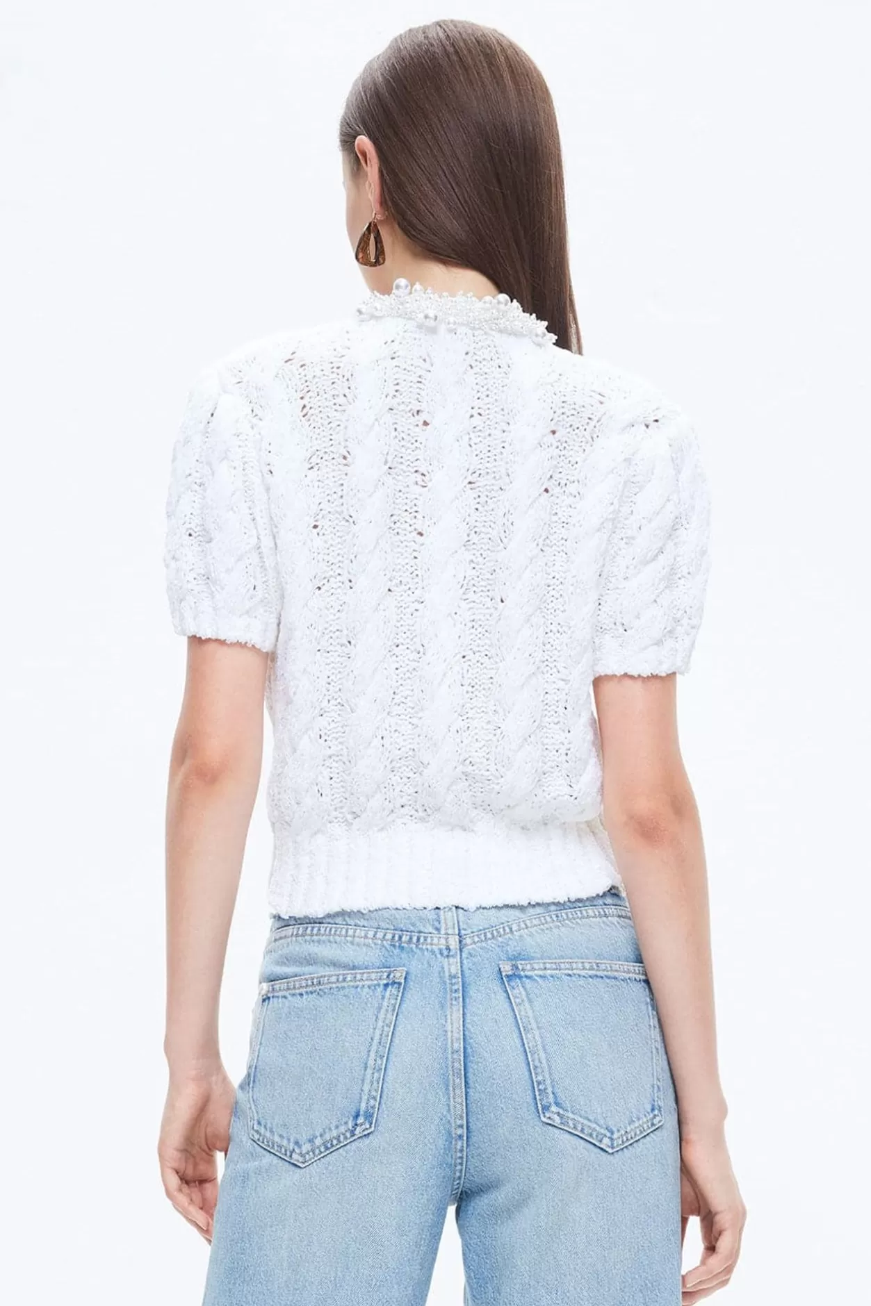 Miss Sixty Angel Collection Pearl Cropped Knit Top White Flash Sale