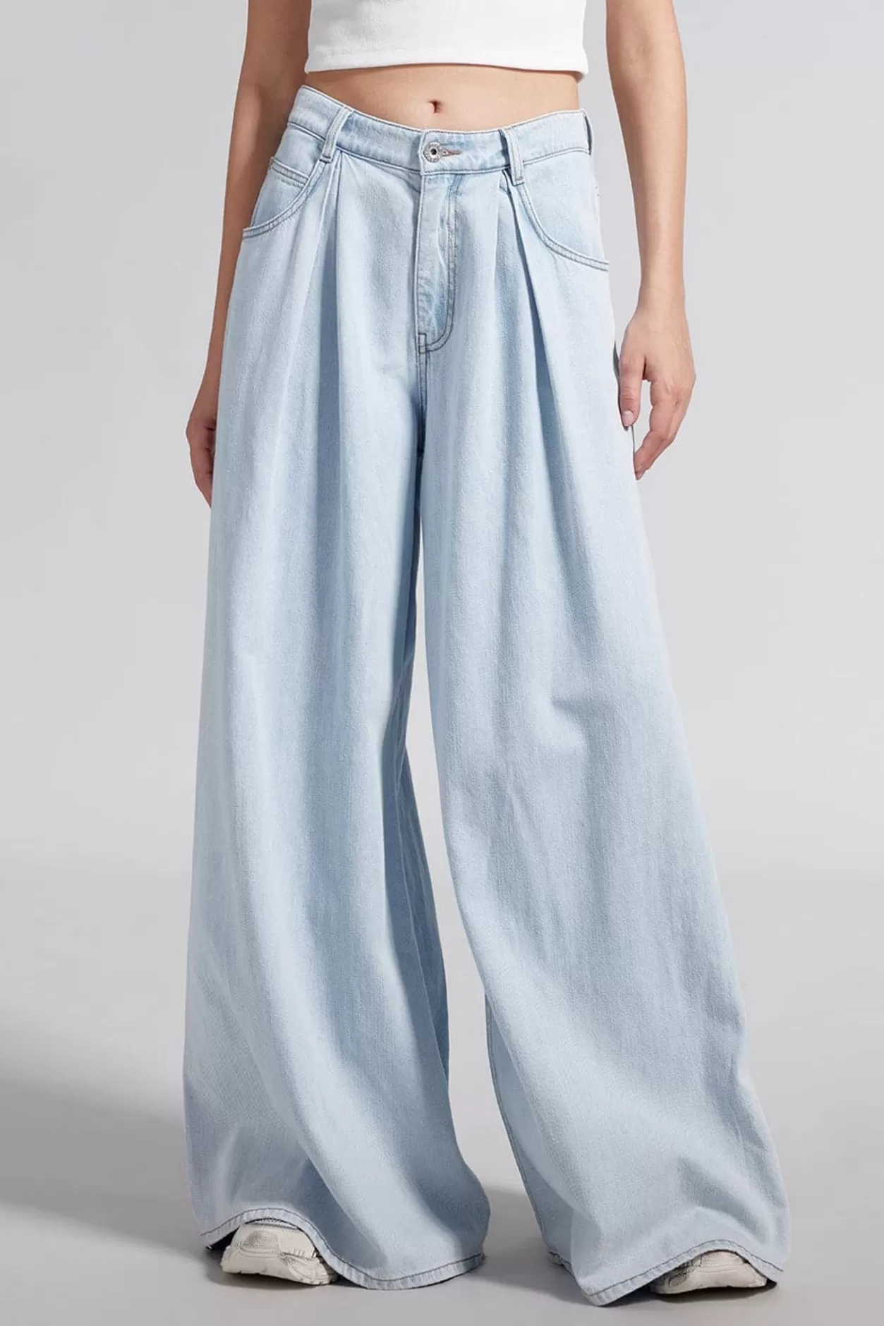 Miss Sixty Baby Blue Baggy Trouser With Tencel Light Blue Flash Sale