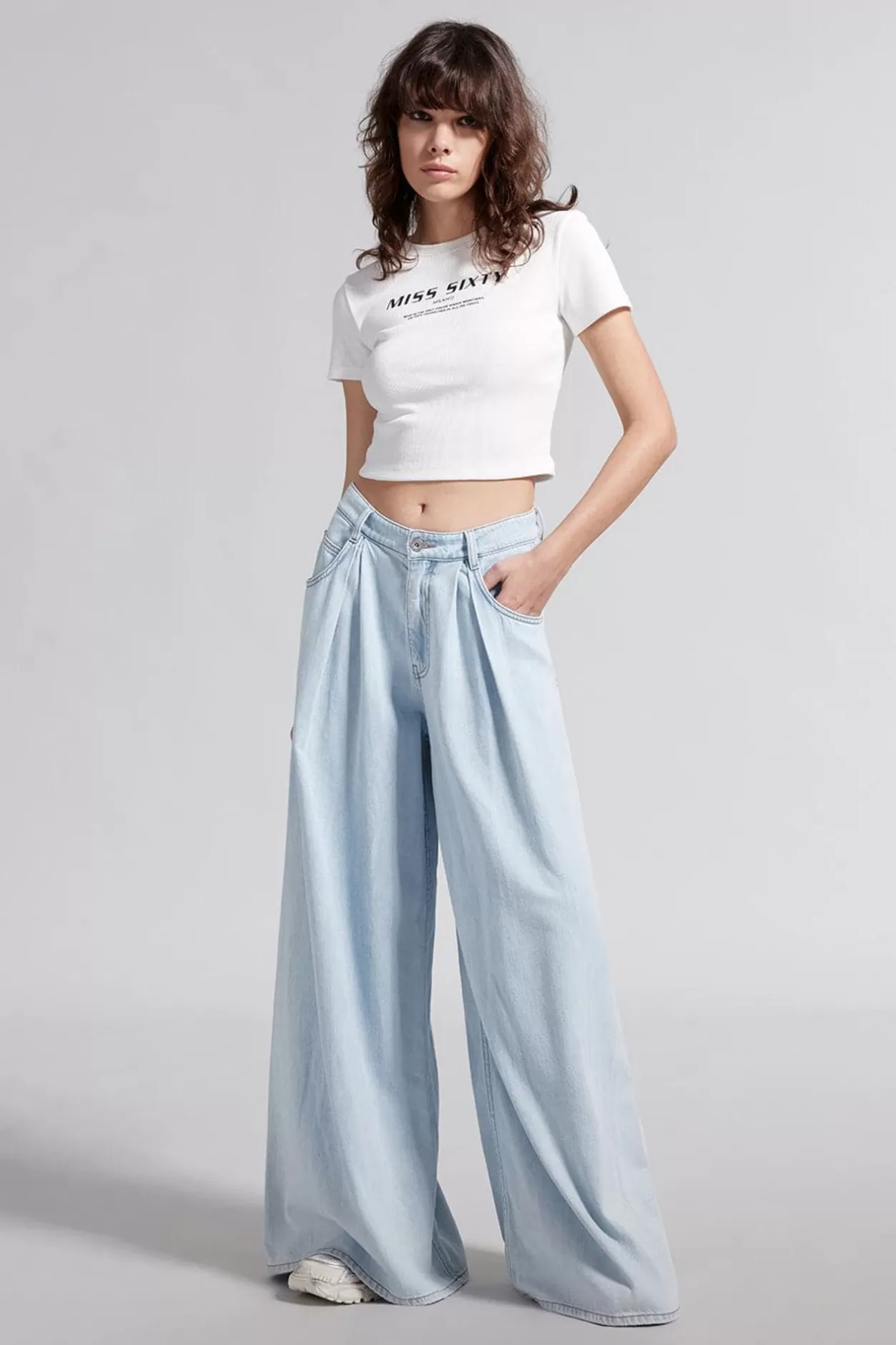 Miss Sixty Baby Blue Baggy Trouser With Tencel Light Blue Flash Sale