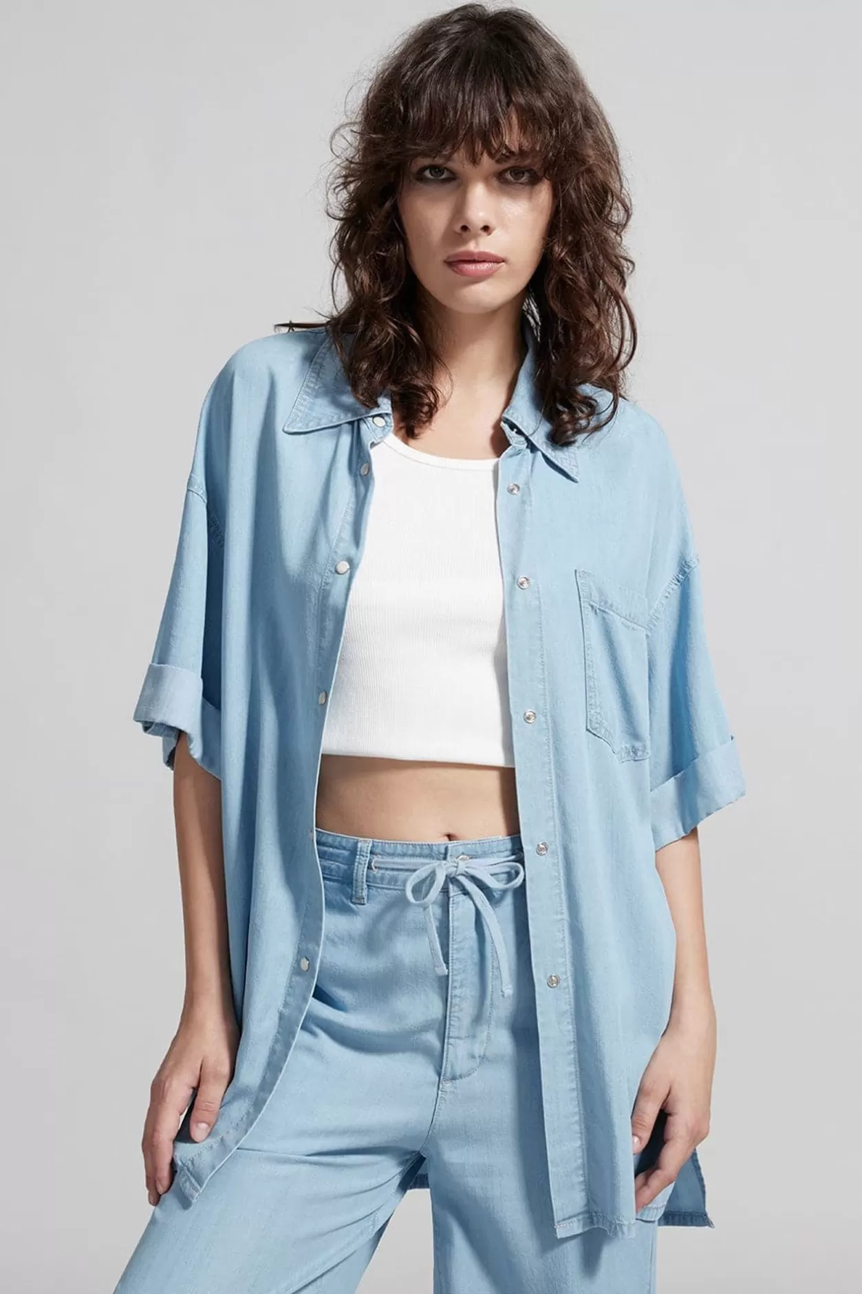 Miss Sixty Baby Blue Denim Shirt With Tencel Light Blue Best