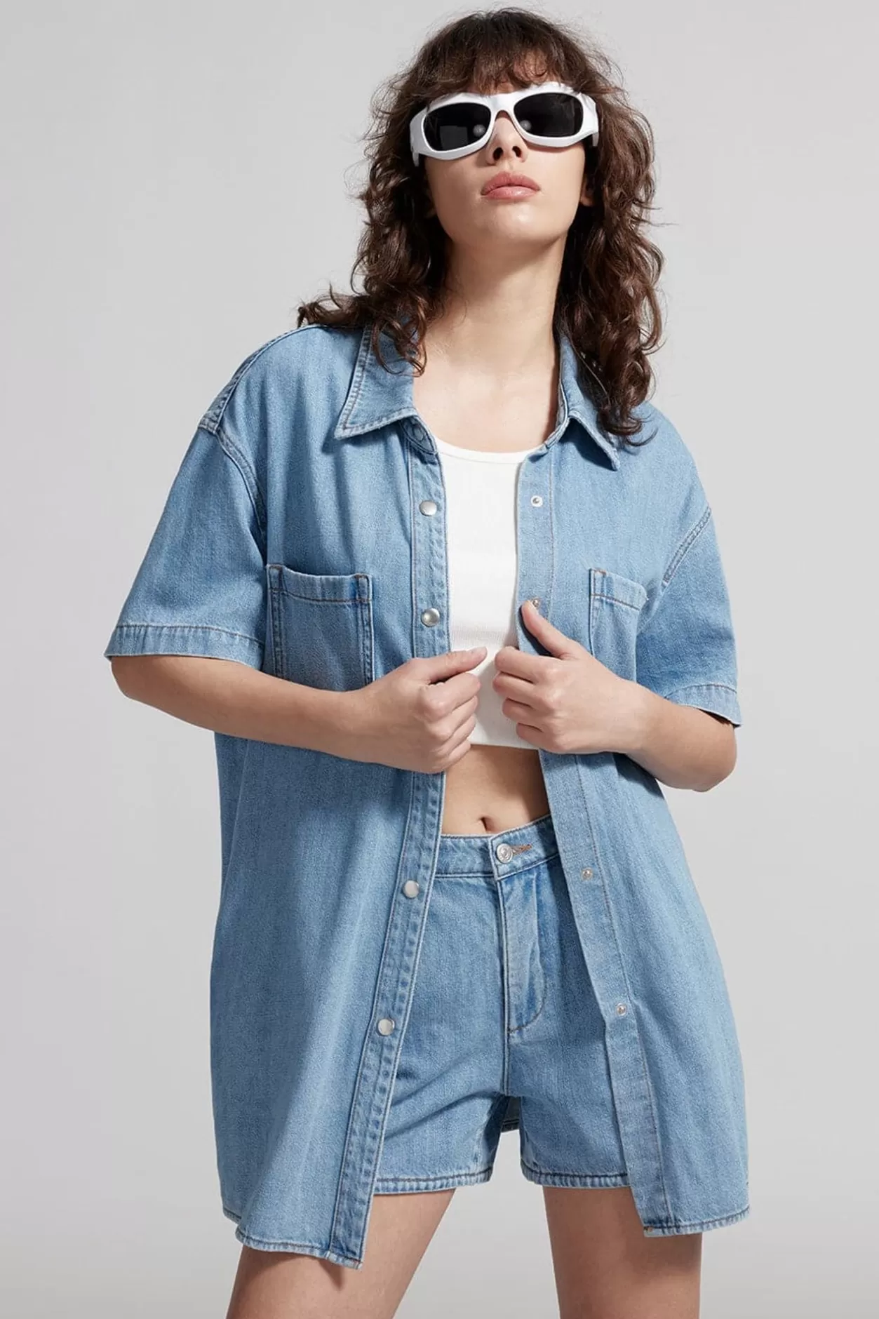 Miss Sixty Baby Blue Denim Shirt With Tencel Light Blue Clearance