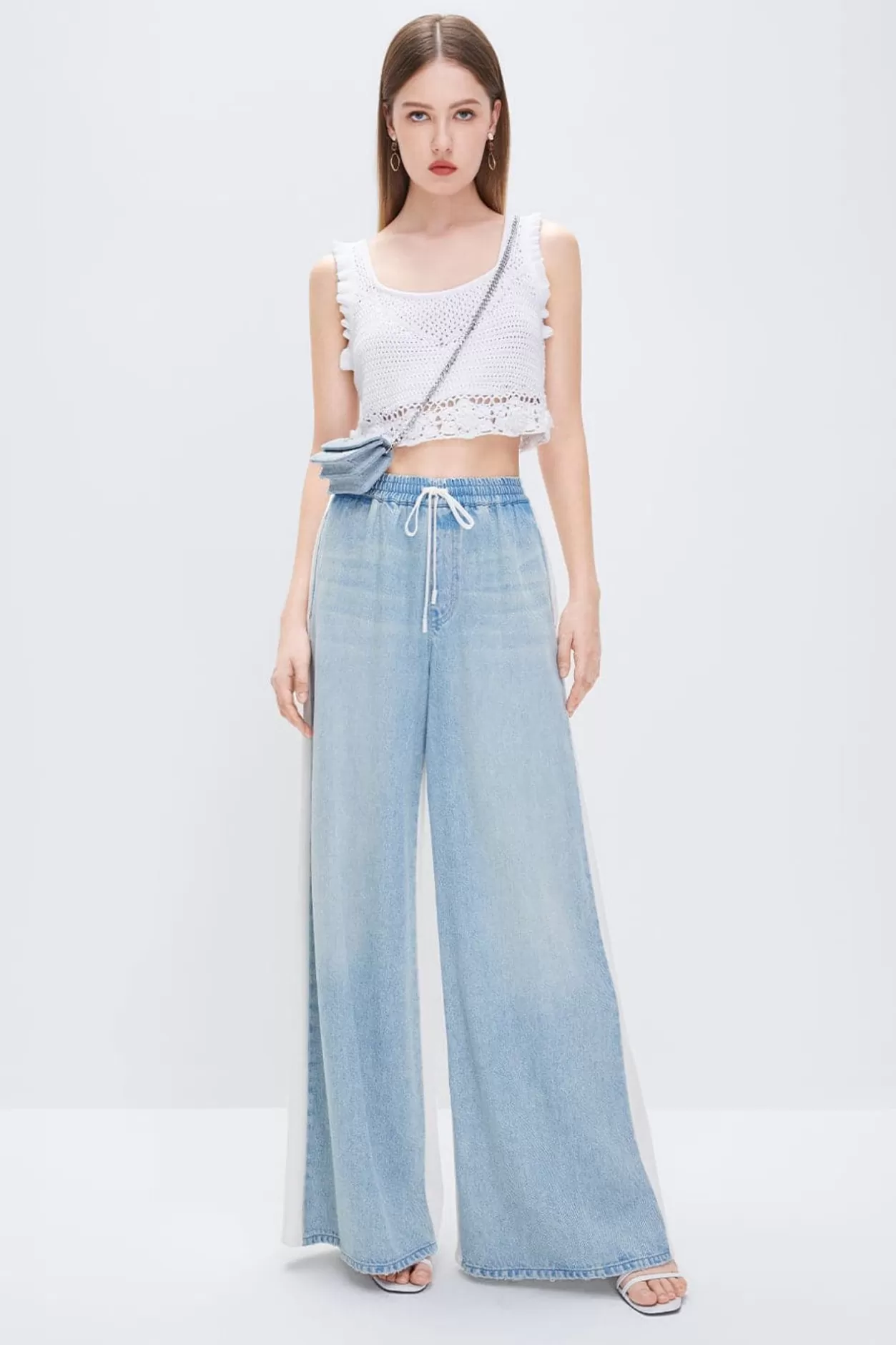 Miss Sixty Baggy Draped Wide-Leg Jeans With Tencel Light Blue Outlet