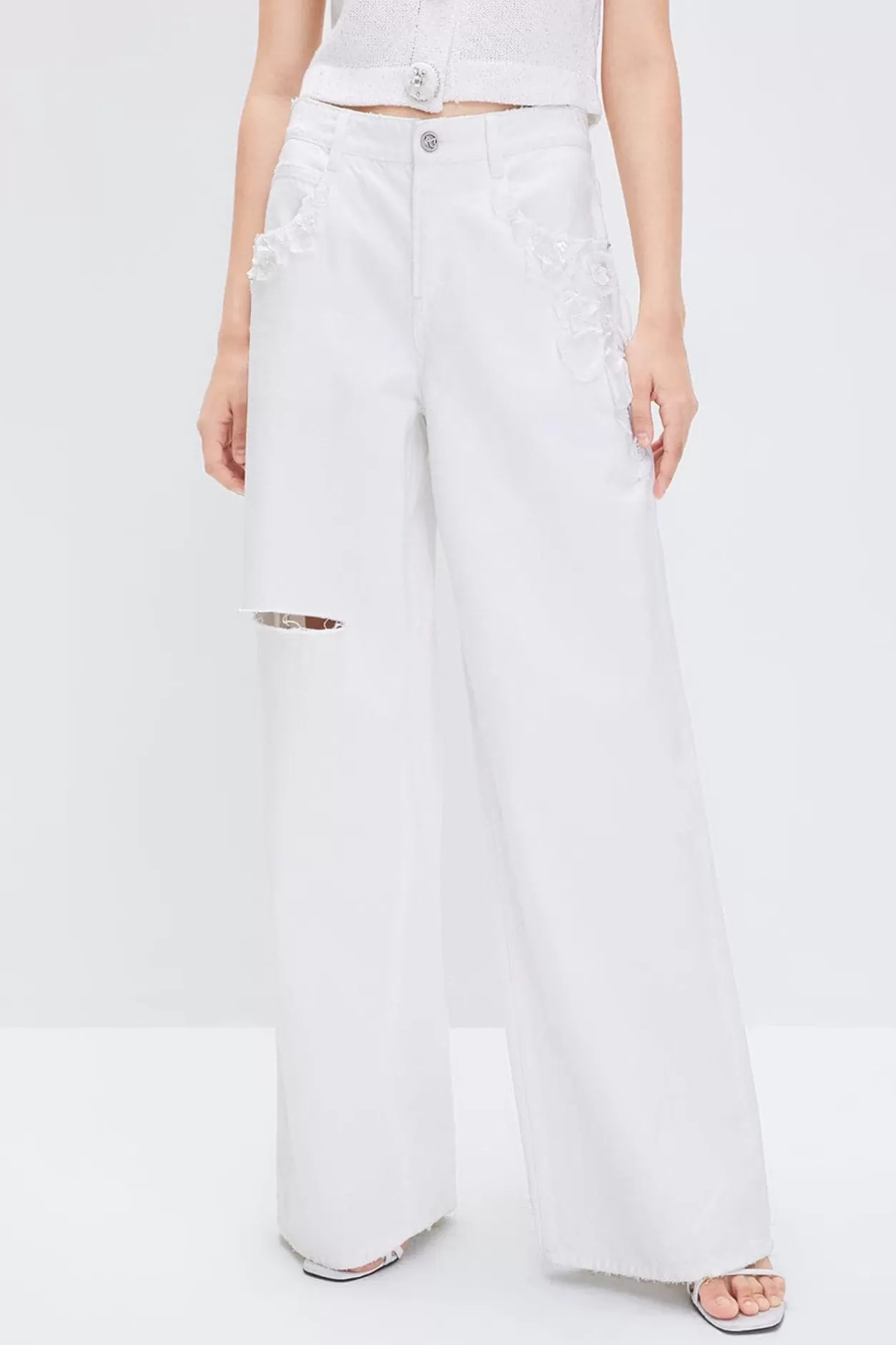 Miss Sixty Baggy Ripped Jeans With Linen Blend White Online