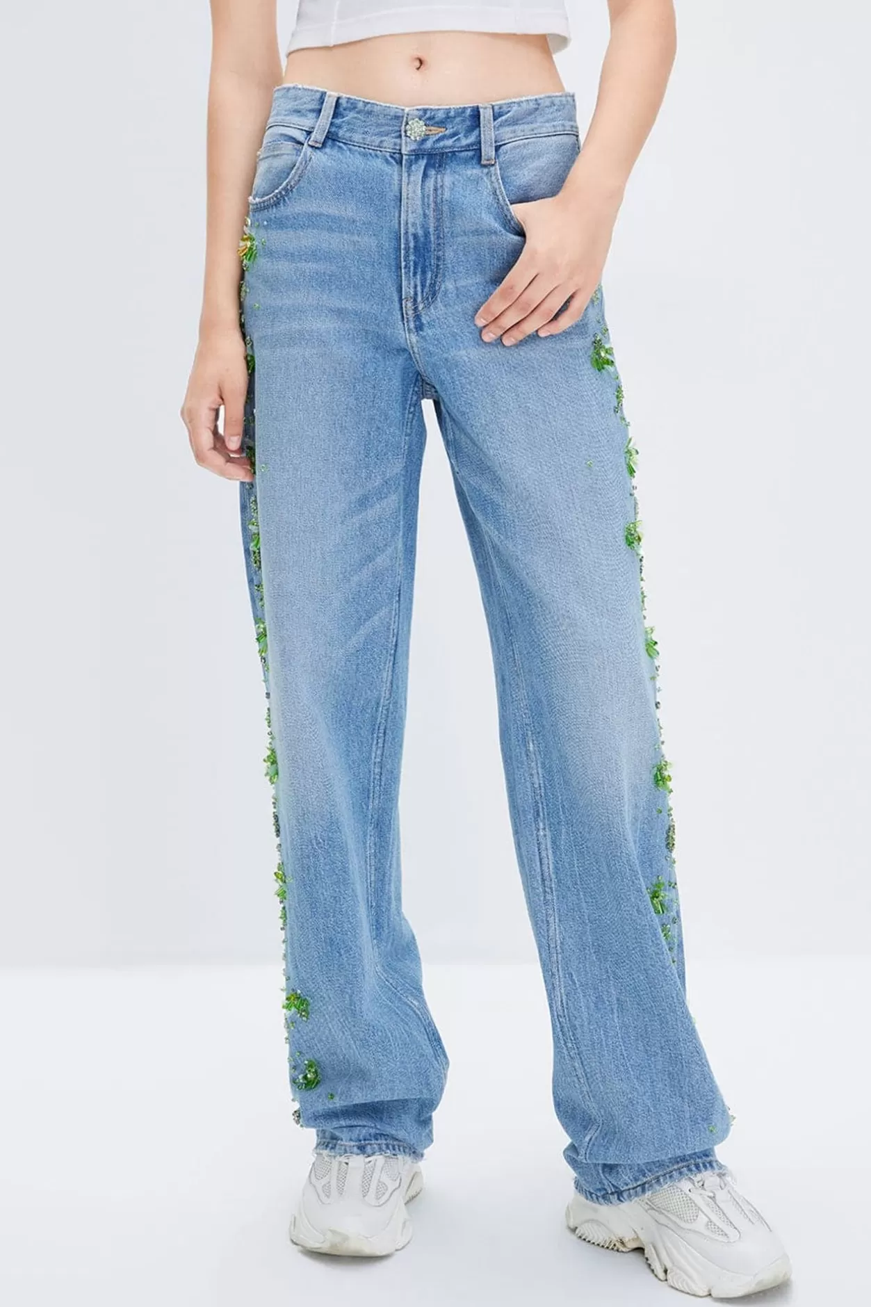 Miss Sixty Baggy Straight Fit Leg Jeans With Linen Blend Light Blue Sale