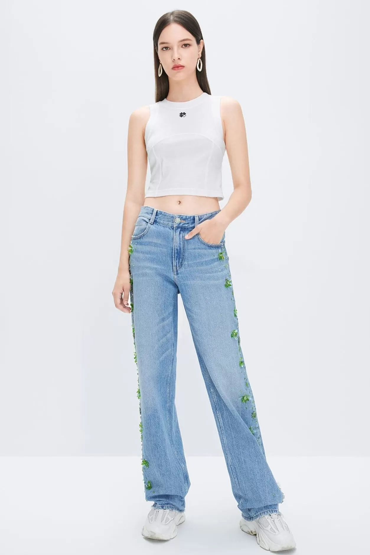 Miss Sixty Baggy Straight Fit Leg Jeans With Linen Blend Light Blue Sale