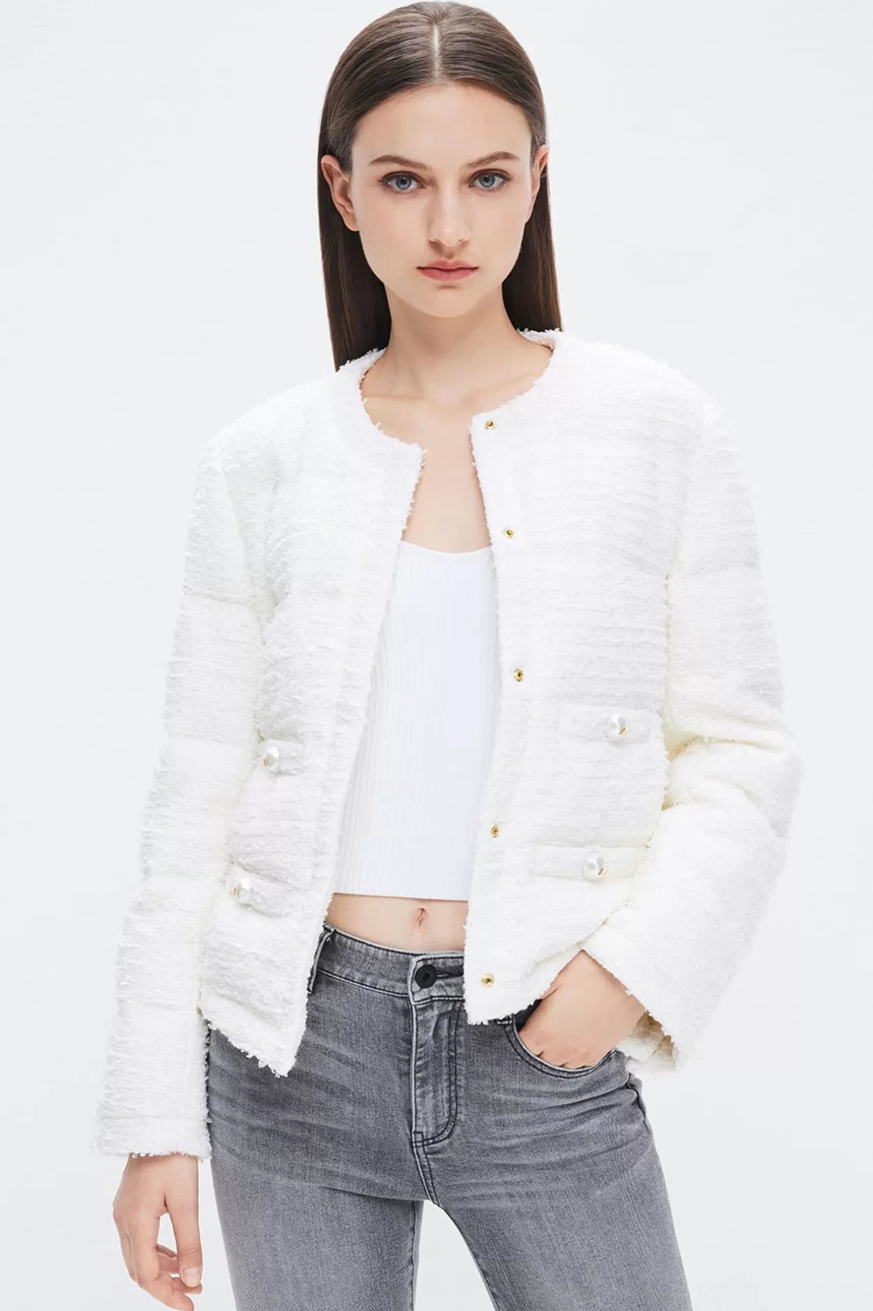 Miss Sixty Beige Stylish Cropped Down Jacket Off White Clearance