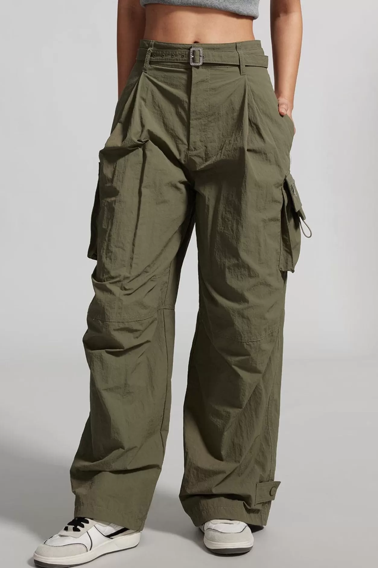 Miss Sixty Belted Loose-Fitting Pleated Cargo Pants Verde Militare Store