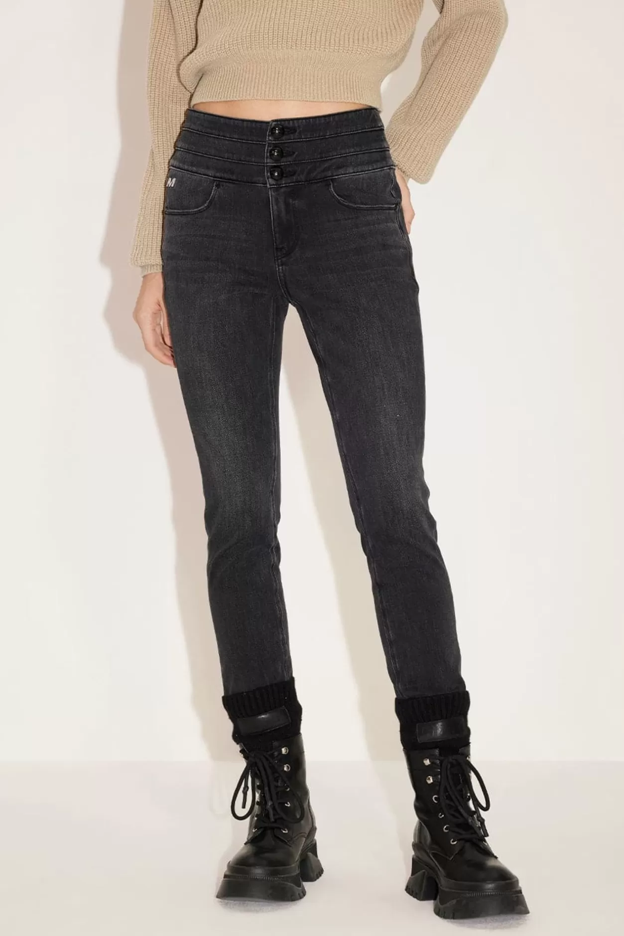 Miss Sixty Black And Gray Cashmere Blend High-Waist Stretch Skinny Jeans Black Fog Shop