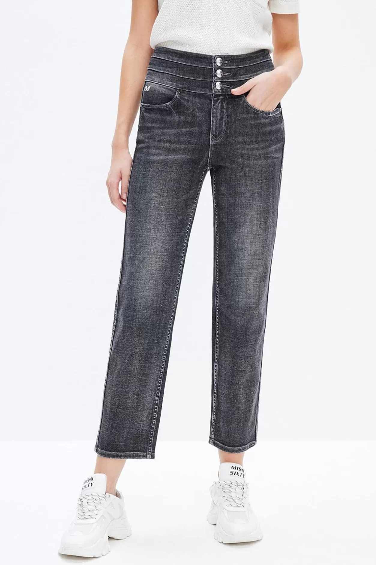 Miss Sixty Black And Gray Straight Fit Jeans Black Fog Outlet