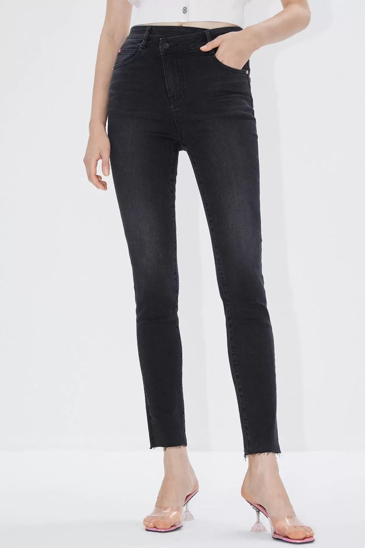 Miss Sixty Black Asymmetrical Waist Skinny Fit Jeans Black Fog Shop