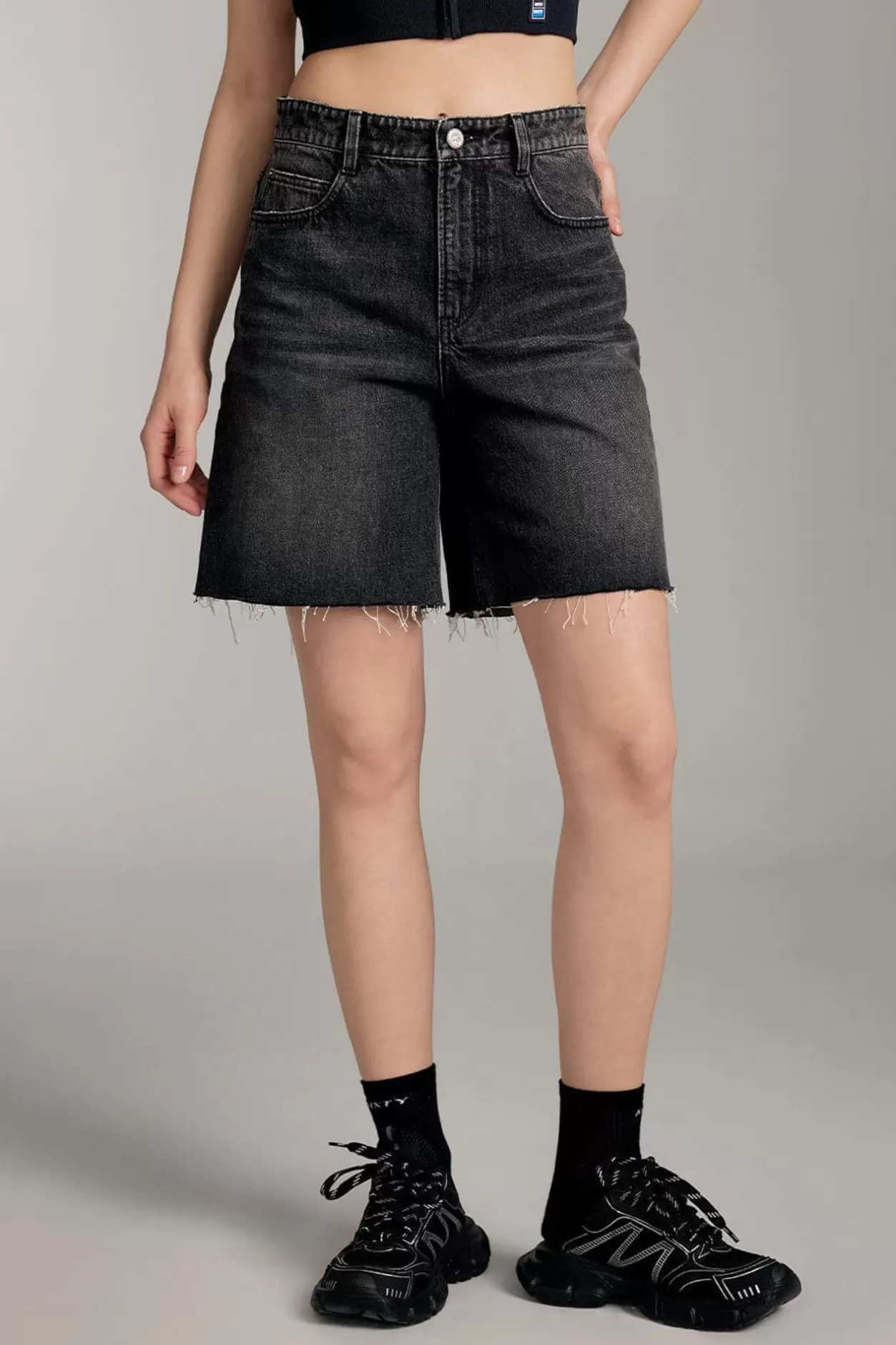 Miss Sixty Black High-Waist Ripped Denim Shorts Black Fog Discount