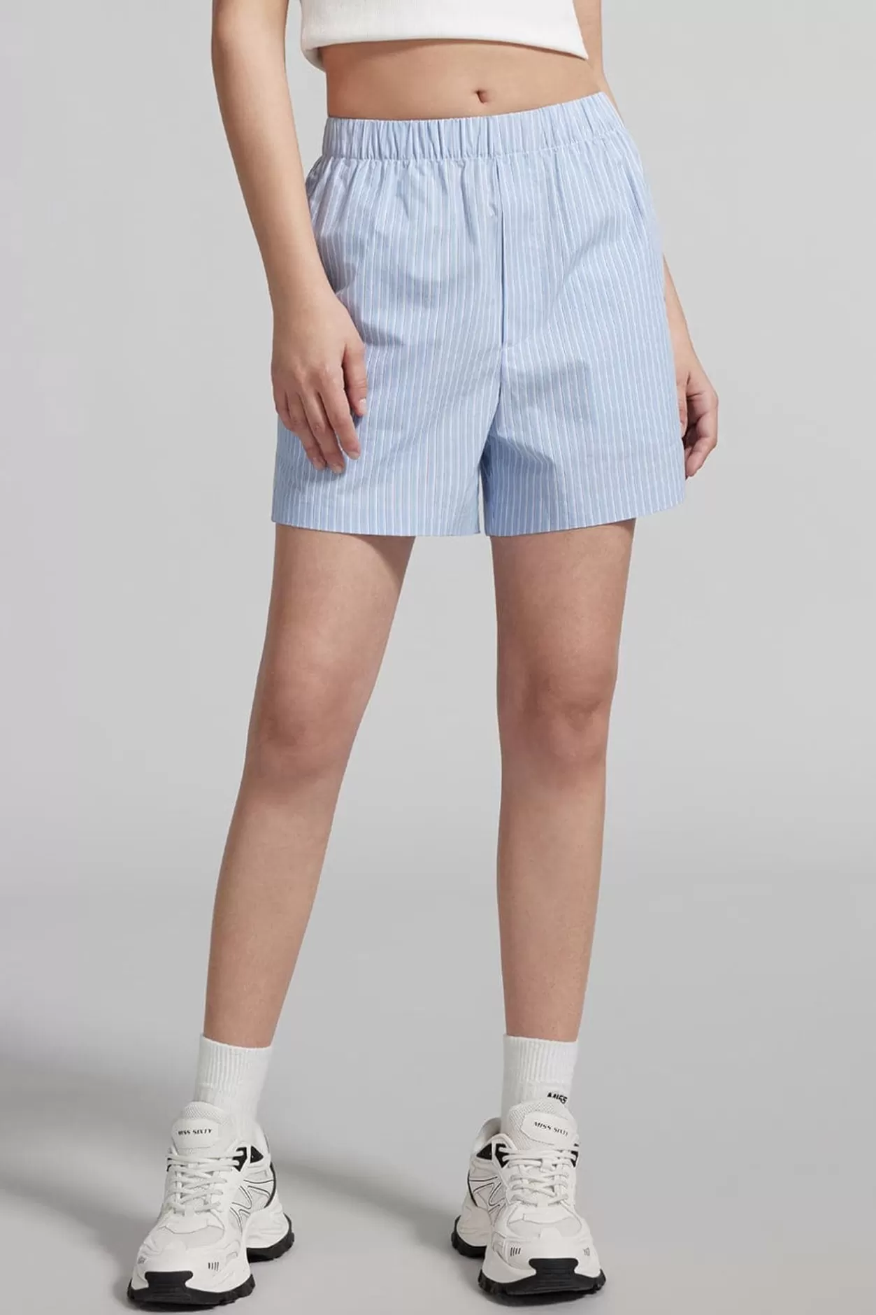 Miss Sixty Blue And White Striped Denim Shorts Blue/White Best