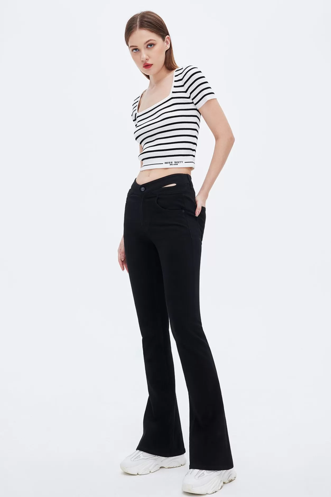 Miss Sixty Butterfly Shape Hollow Waist Flared Jeans Black Best