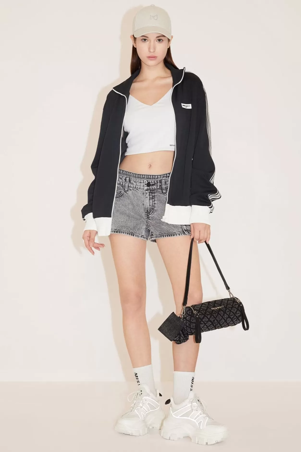 Miss Sixty Cargo Denim Shorts With Paneled Waist Design Black Fog Clearance