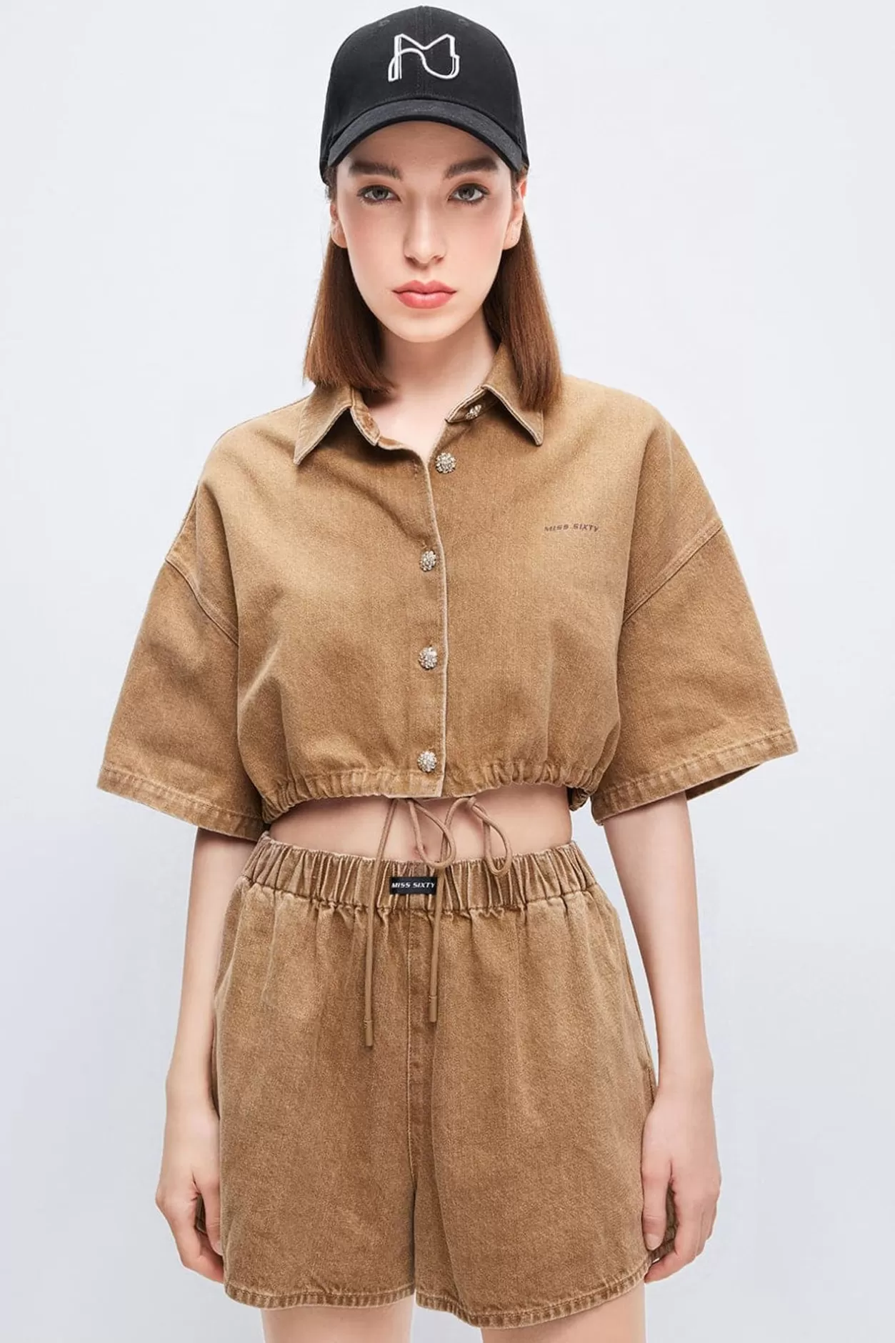 Miss Sixty Cargo Drawstring Cropped Shirt Khaki Cheap