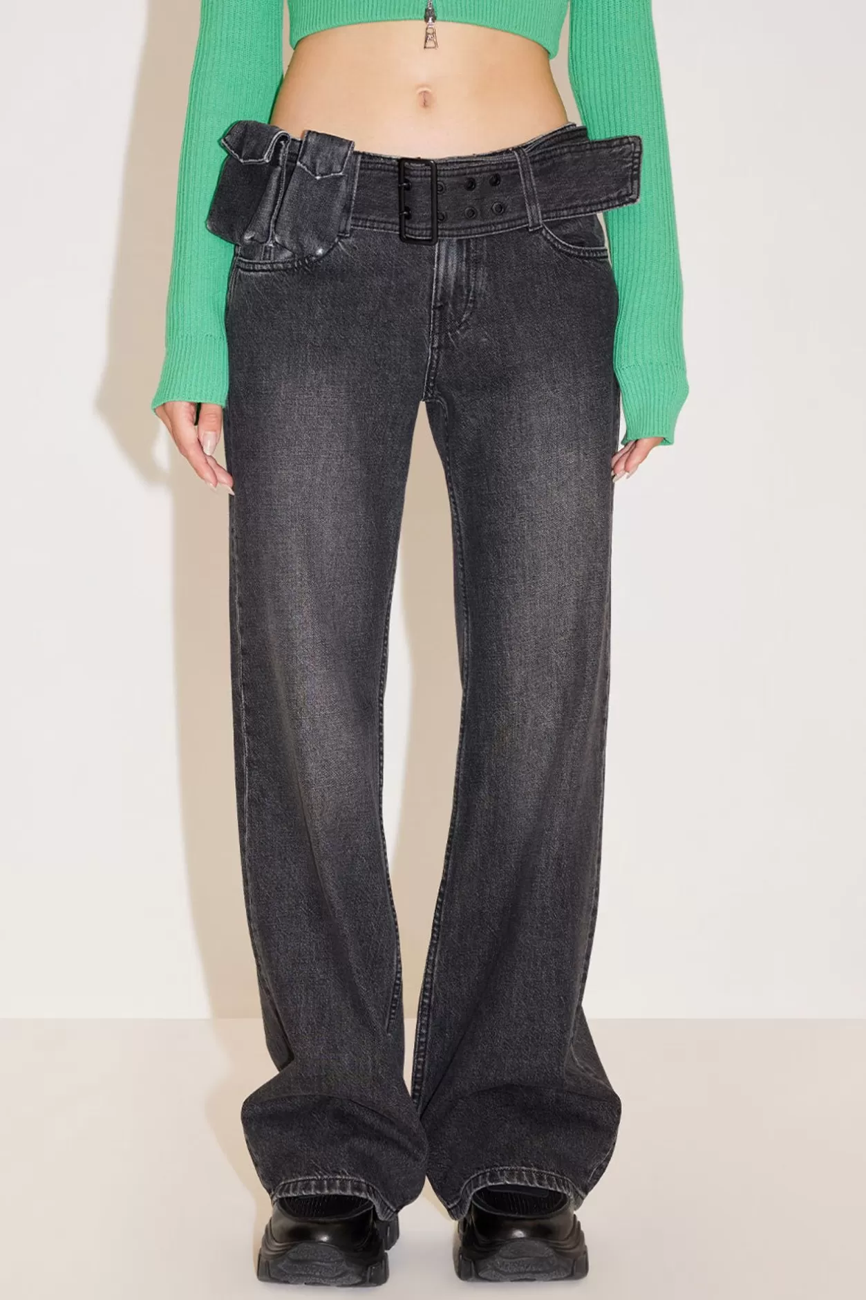 Miss Sixty Cargo Flared Jeans With Detachable Belt Black Fog Store