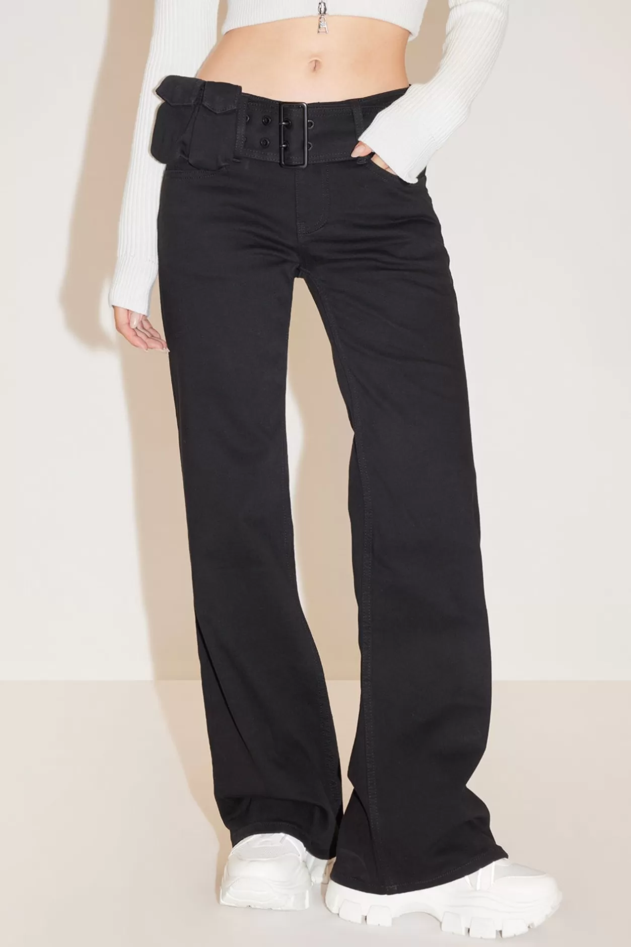 Miss Sixty Cargo Flared Jeans With Detachable Belt Black Shop