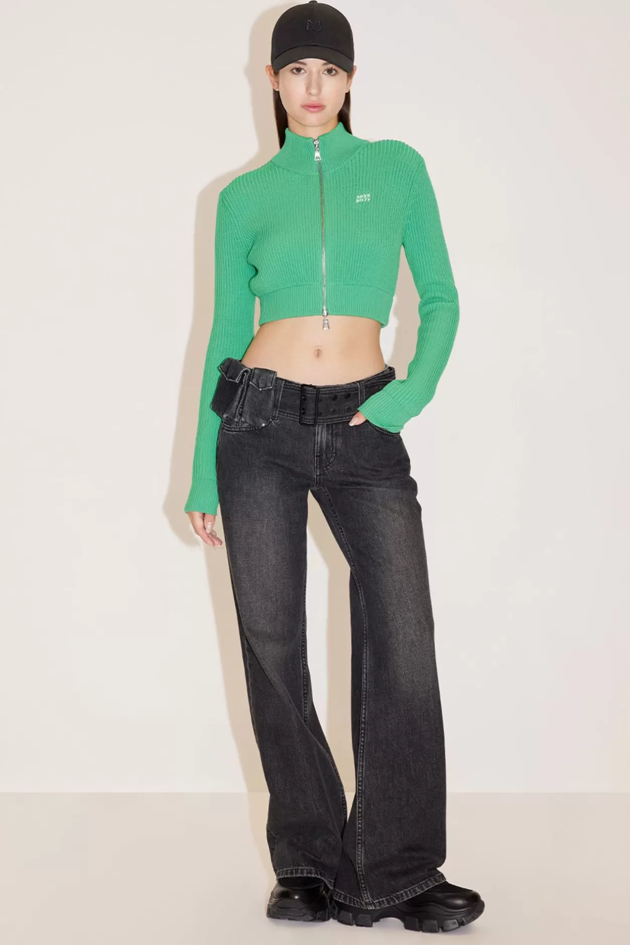 Miss Sixty Cargo Flared Jeans With Detachable Belt Black Fog Store