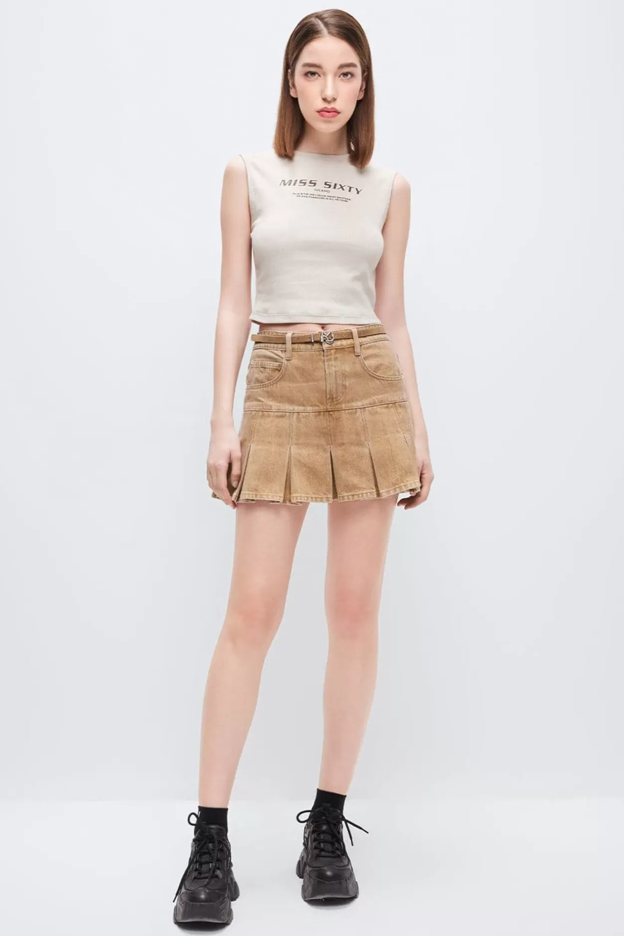 Miss Sixty Cargo Style Denim Skirt Khaki Best Sale