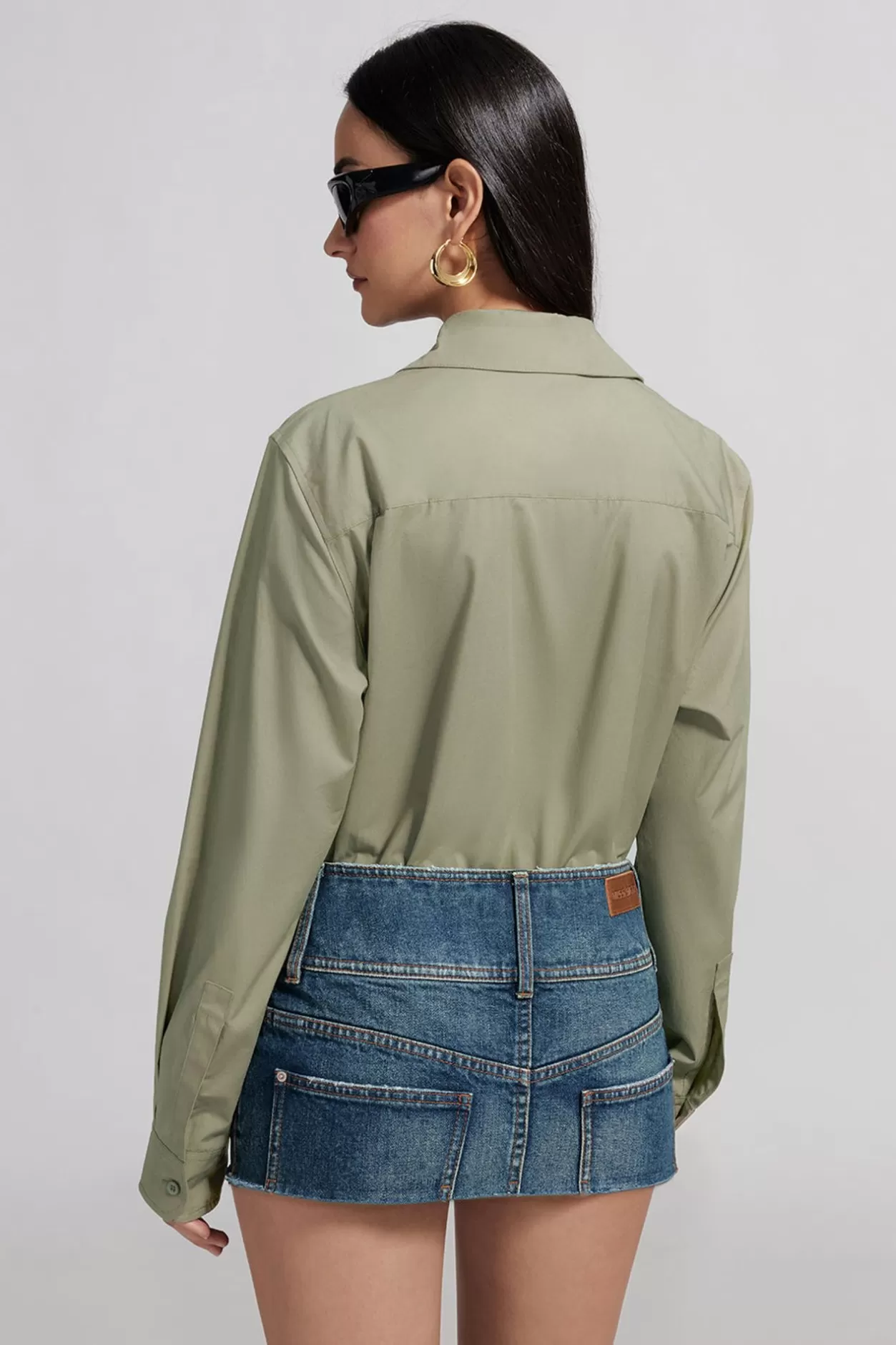 Miss Sixty Casual Fit Shirt With Embroidered Green Grey Flash Sale