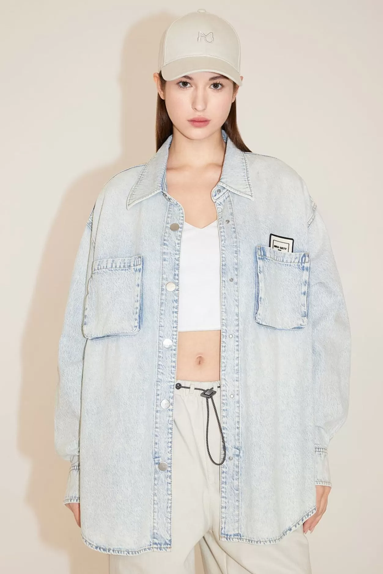 Miss Sixty Casual Style Long Denim Shirt Light Blue Cheap