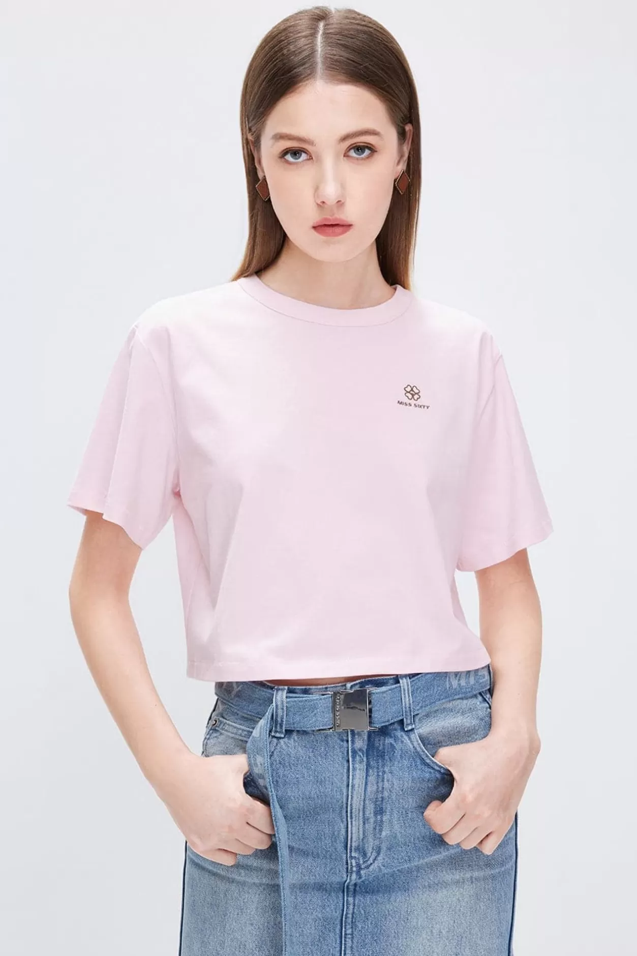 Miss Sixty Clover Print Loose Fit Cropped T-Shirt Discount