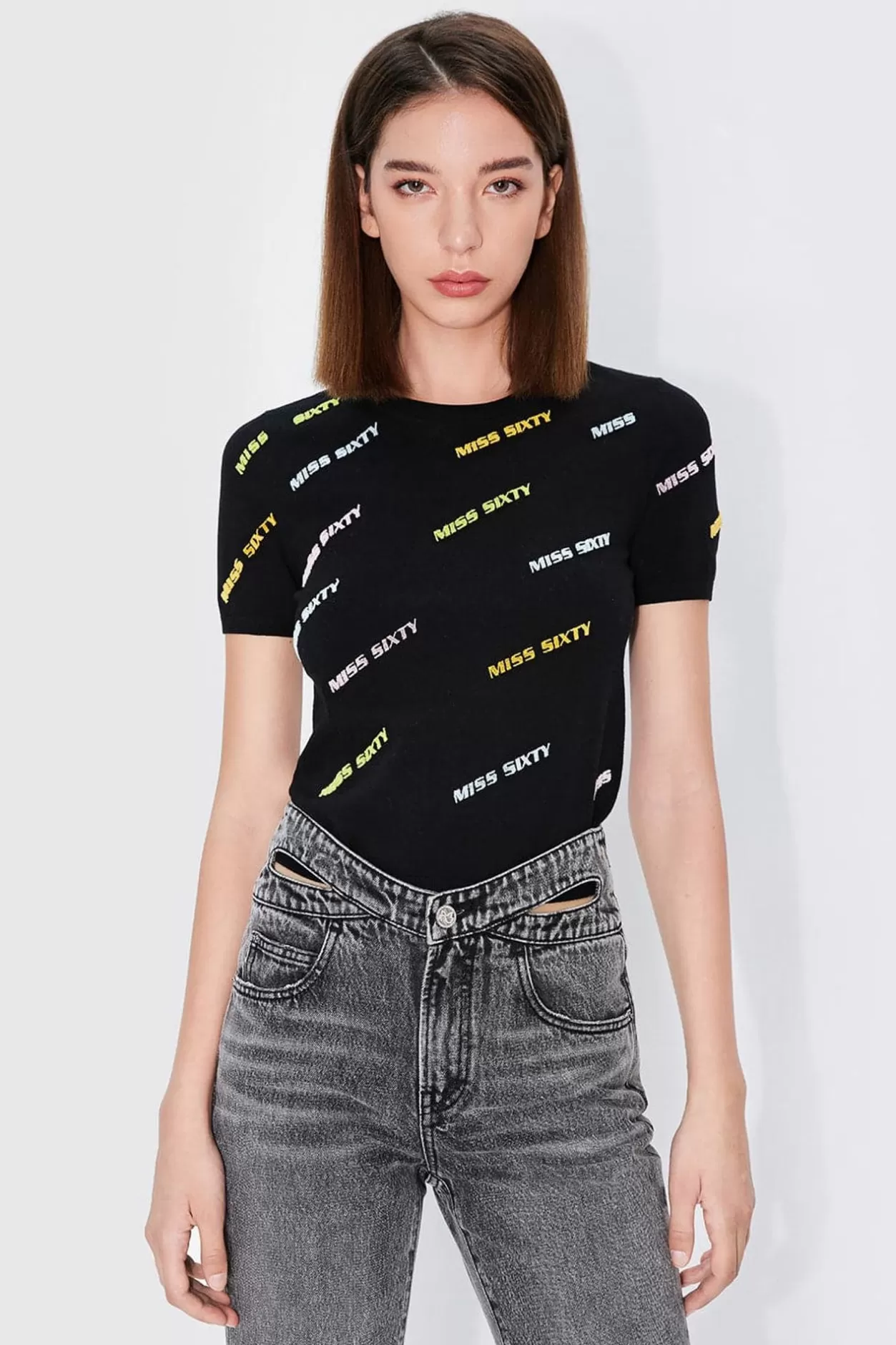 Miss Sixty Colourful Embroidered T-Shirt Black Flash Sale