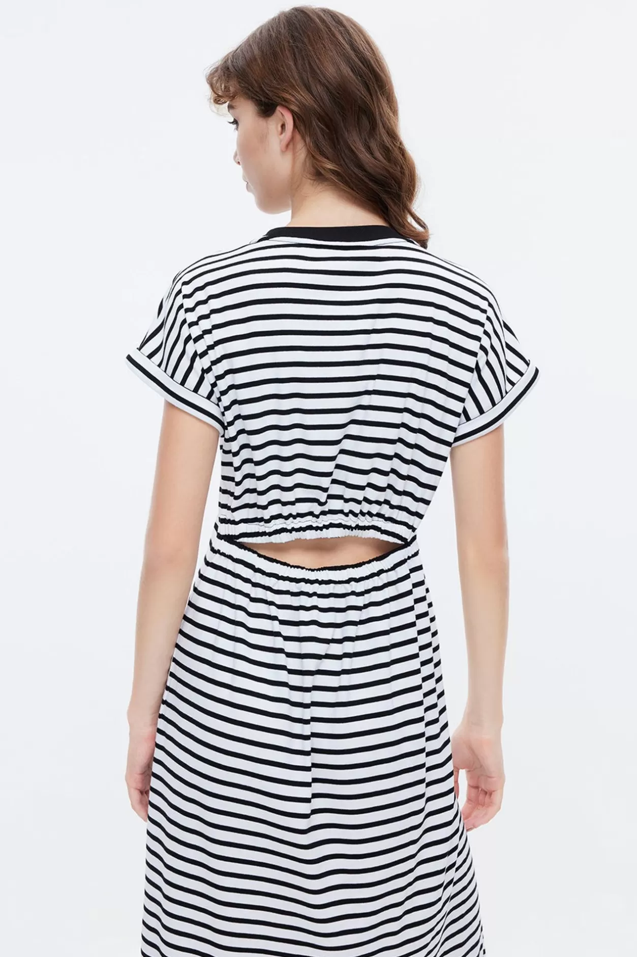 Miss Sixty Cotton Contrast Stripe Slit Dress White/Black Outlet