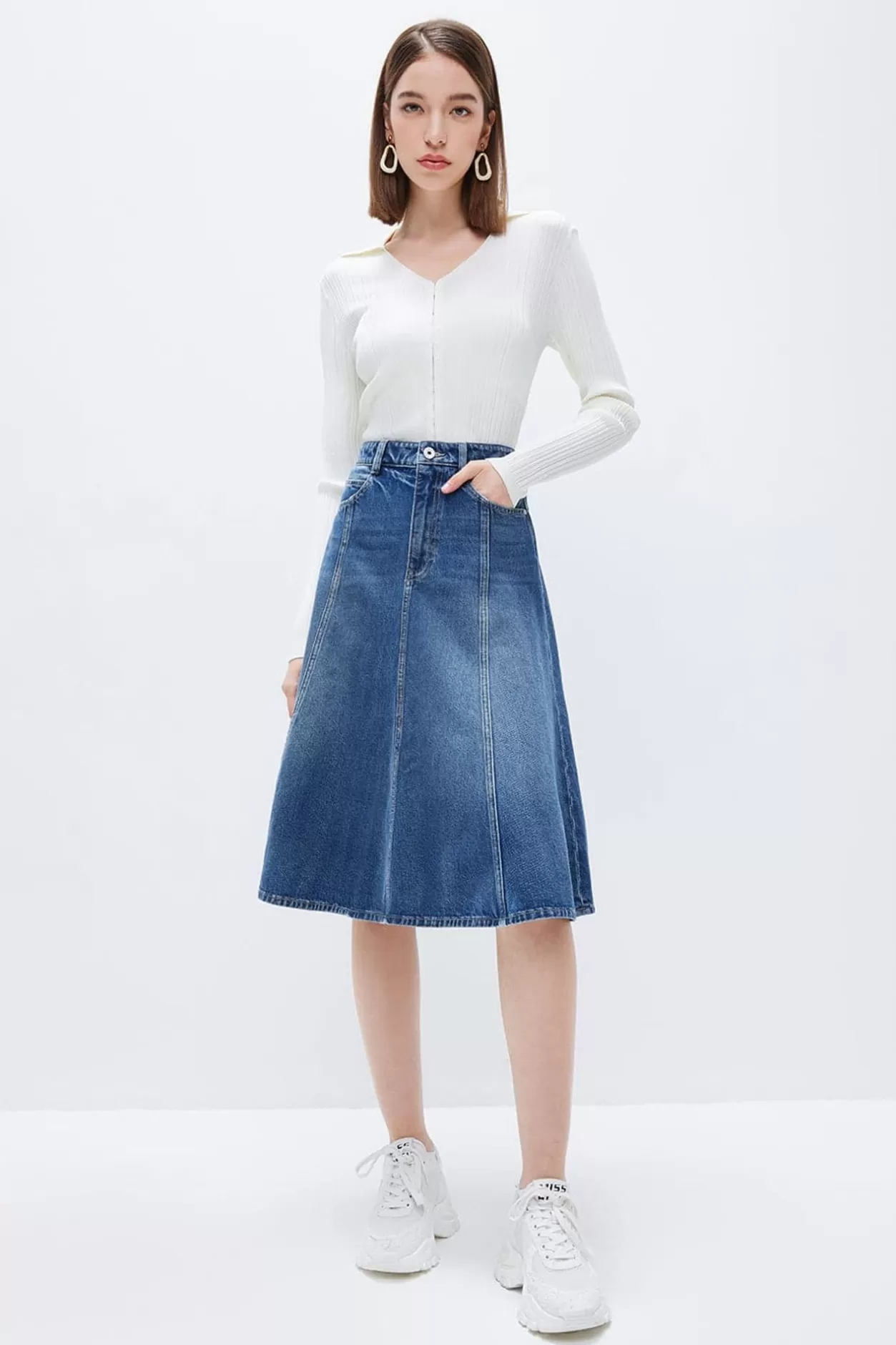 Miss Sixty Cotton High Waist Denim Skirt Middle Blue Cheap