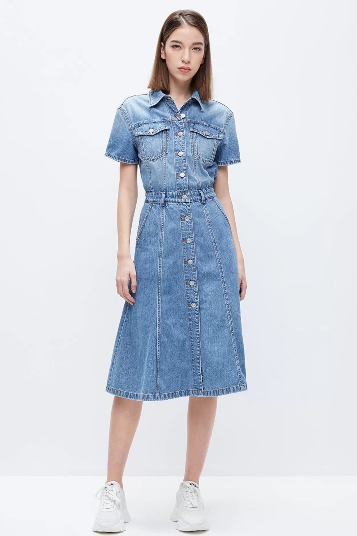 Miss Sixty Cotton Short Sleeves Denim Dress Deep Blue Flash Sale