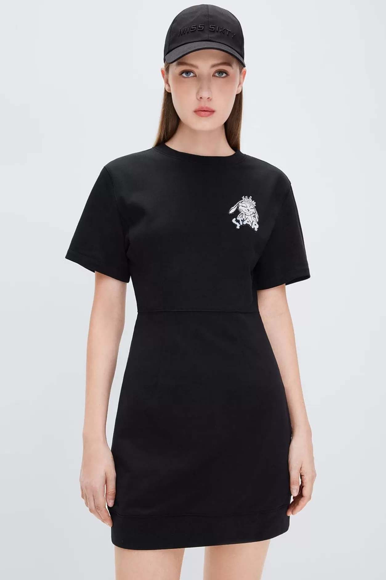 Miss Sixty Crew Neck Cartoon Embroidered Dress Hot