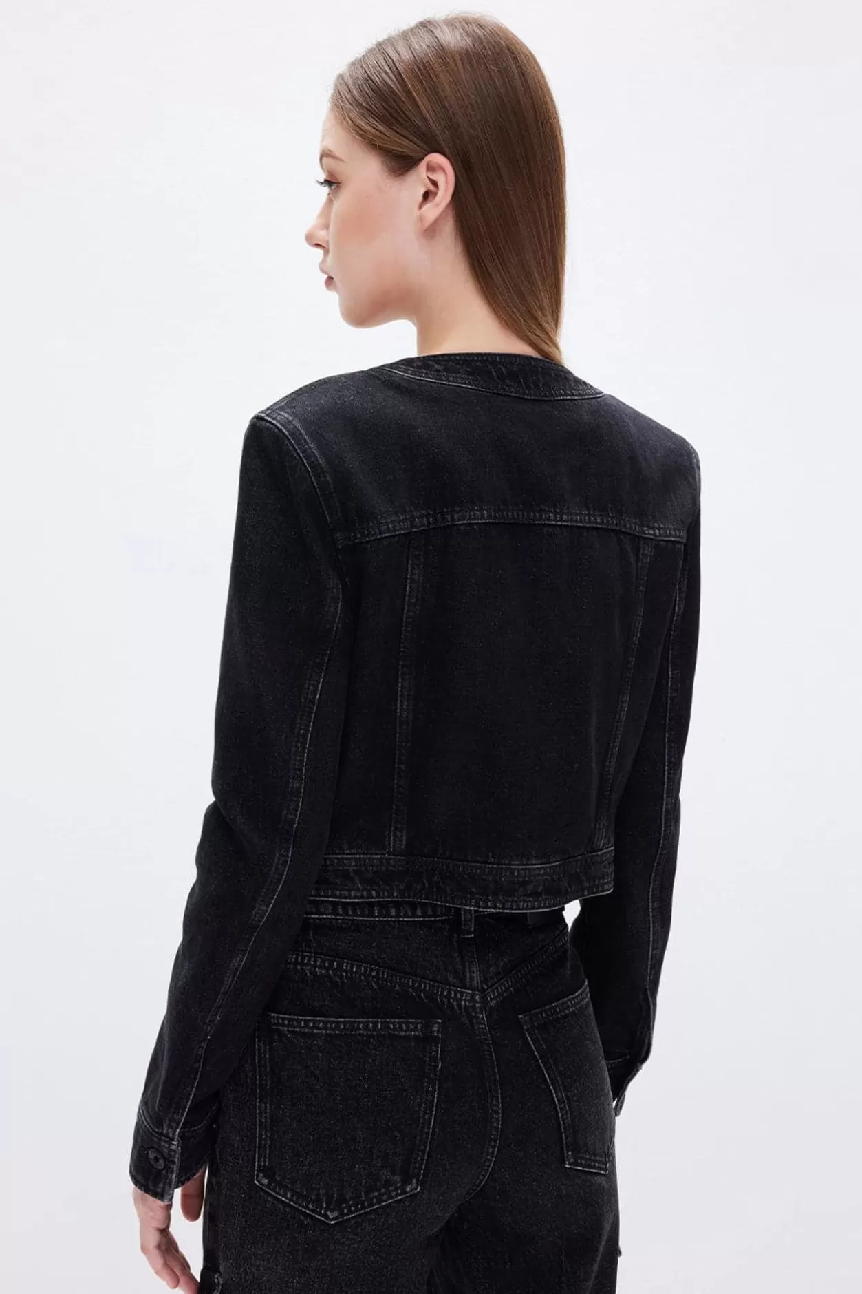 Miss Sixty Crew Neck Denim Jacket In Black Black Fog Discount