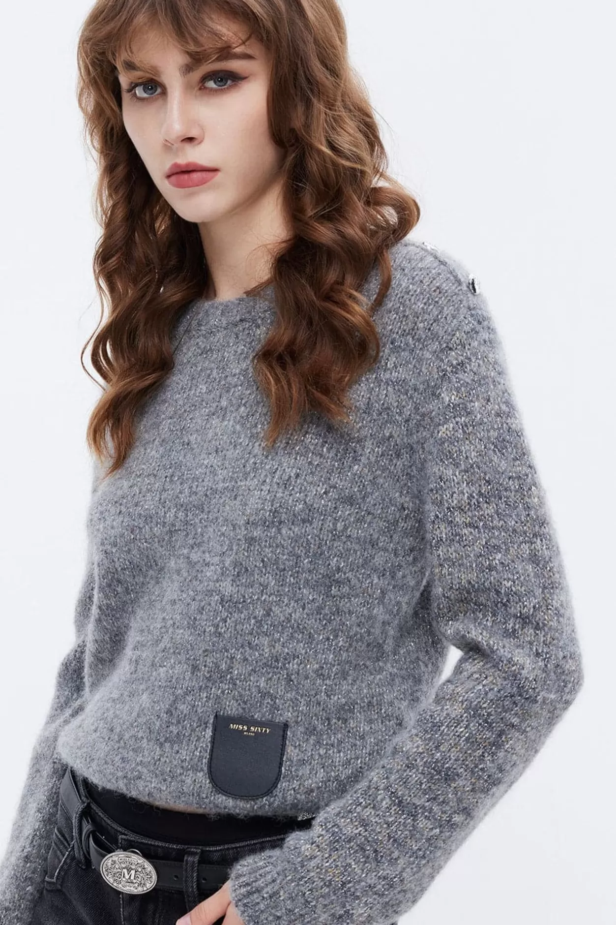 Miss Sixty Crew Neck Retro Wool Sweater Heather Grey Store