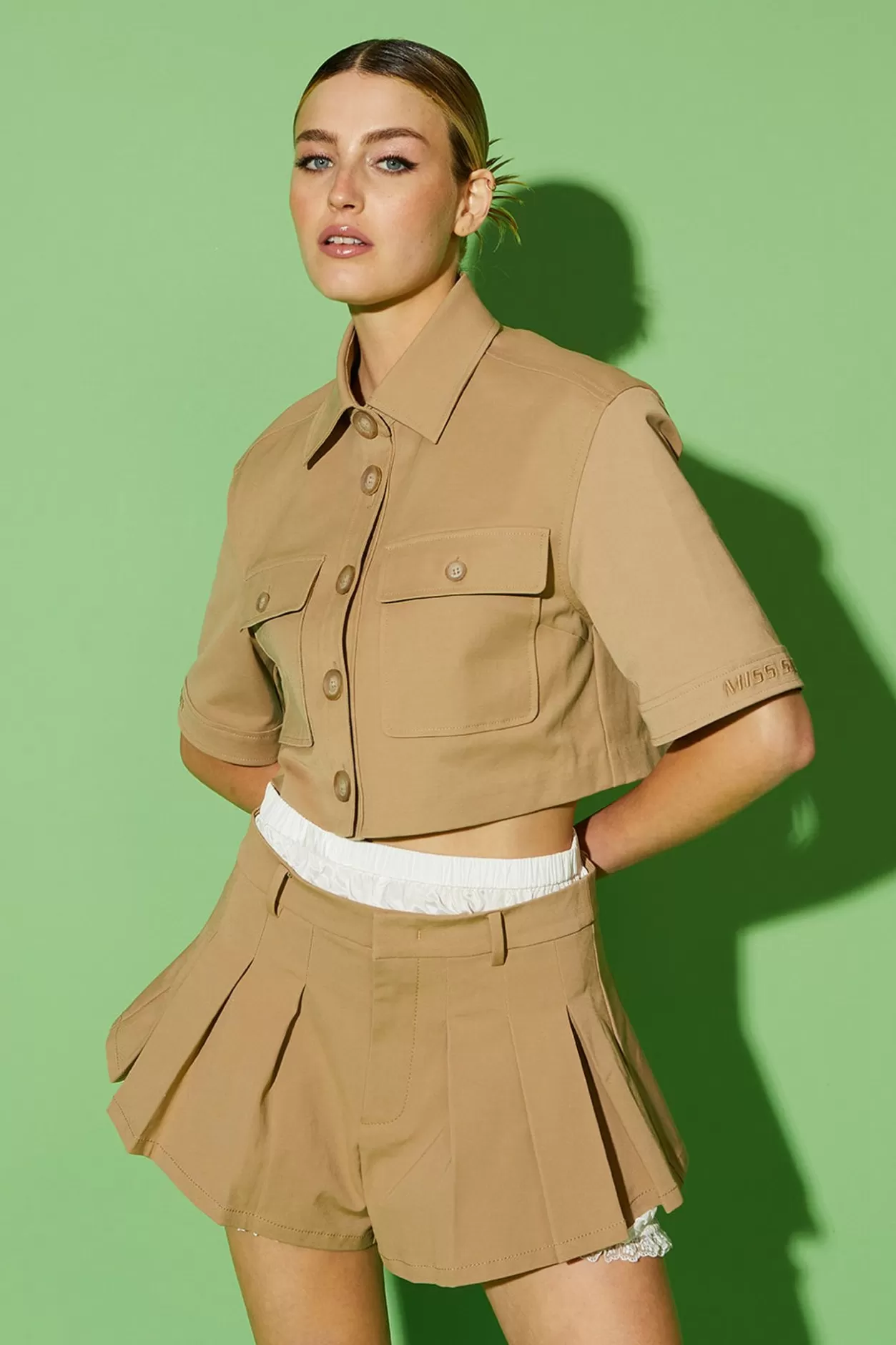 Miss Sixty Cropped Polo Collar Jacket Khaki New