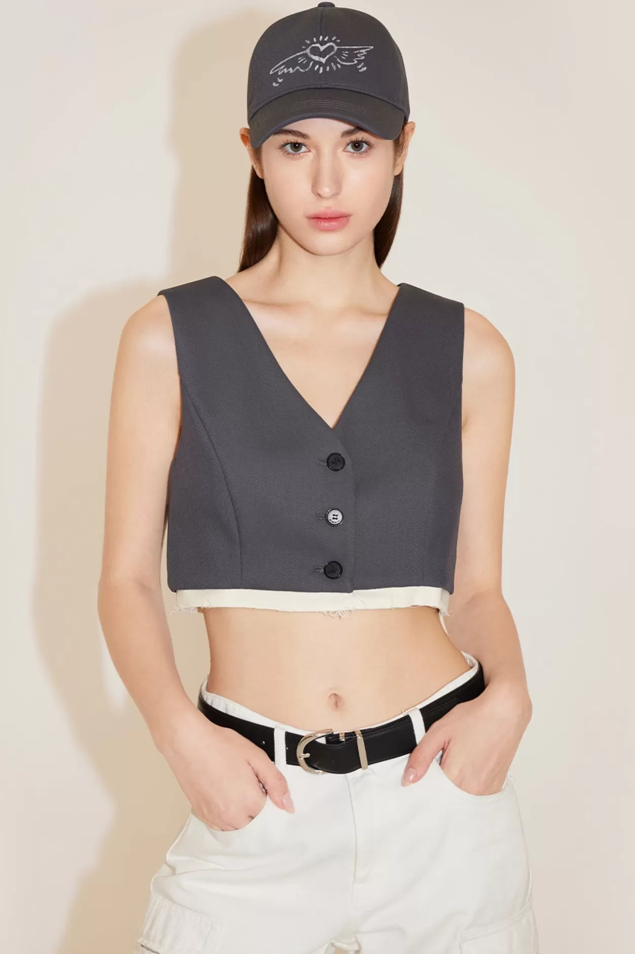 Miss Sixty Cropped Vest With Spliced Design Dark Grey Best