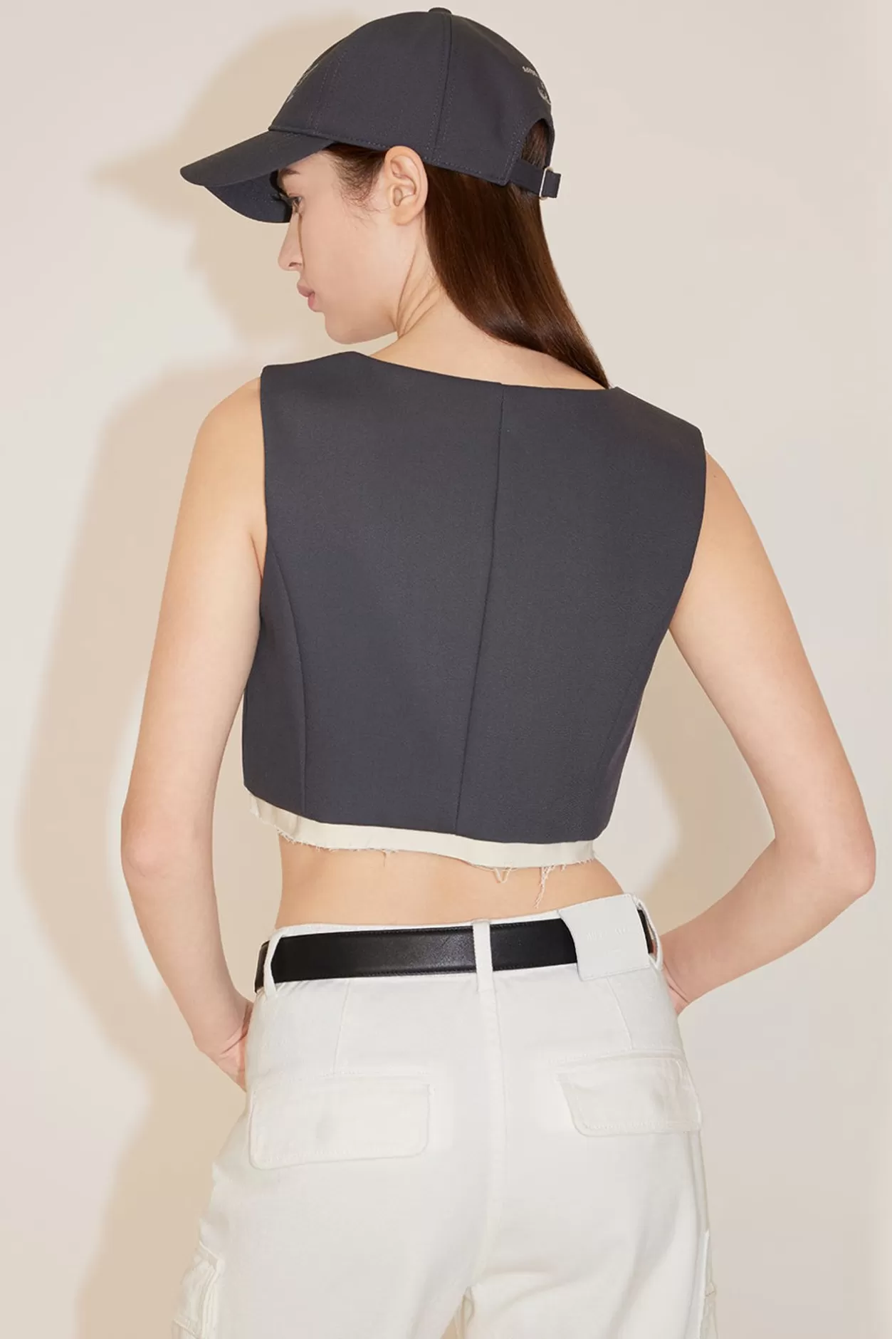 Miss Sixty Cropped Vest With Spliced Design Dark Grey Best