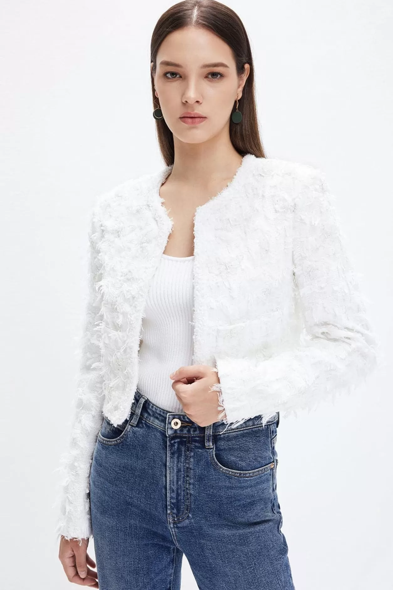 Miss Sixty Delicate Beaded Butterfly Jacket With Shoulder Pad White Best