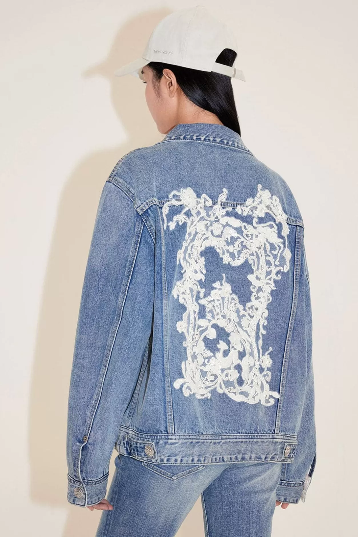 Miss Sixty Delicated Embroidered Denim Jacket Middle Blue Cheap