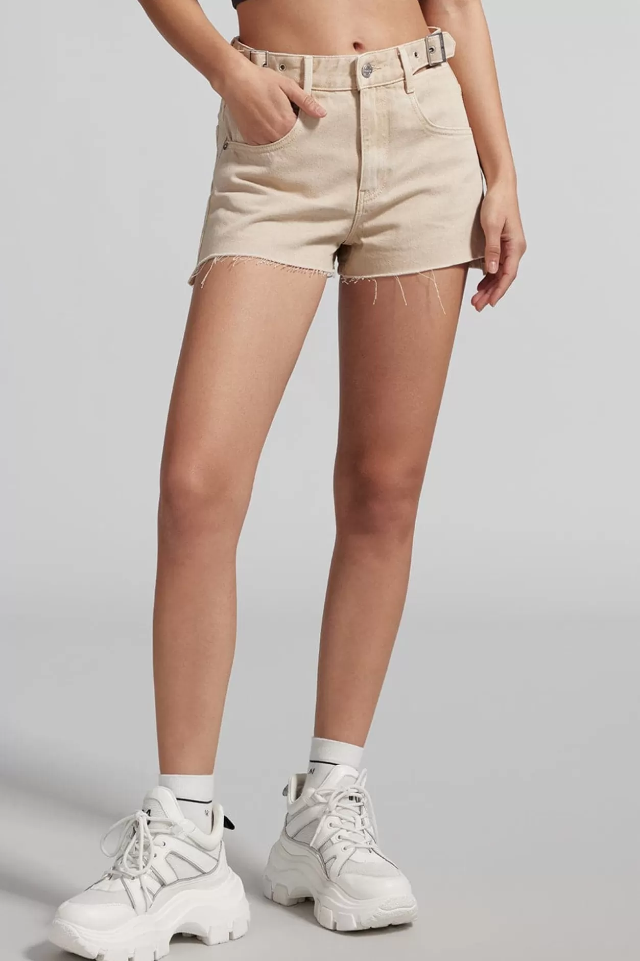 Miss Sixty Denim Shorts With Cut Out Waist Design Khaki Best Sale