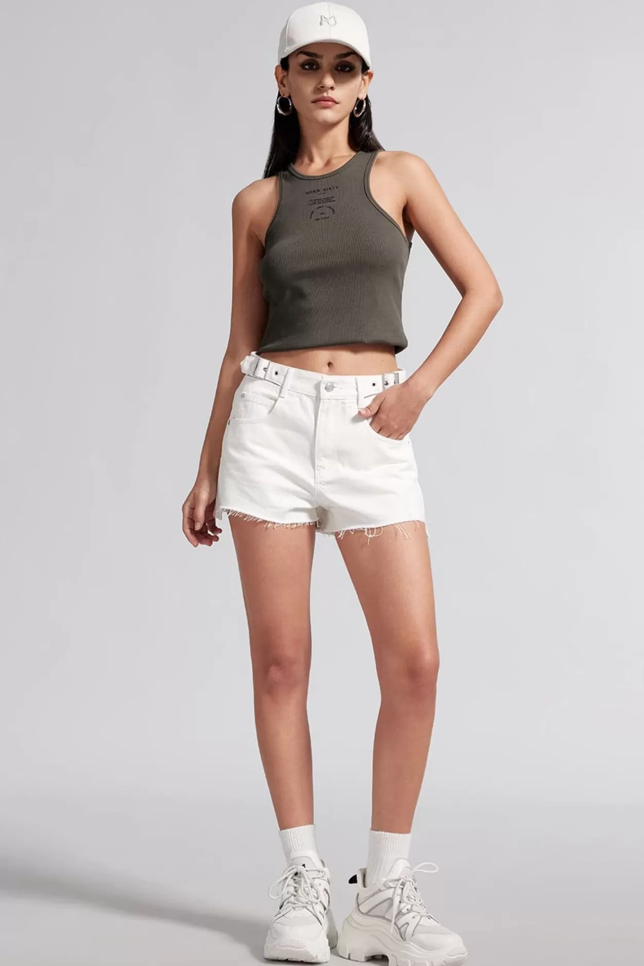 Miss Sixty Denim Shorts With Cut Out Waist Design White Sale