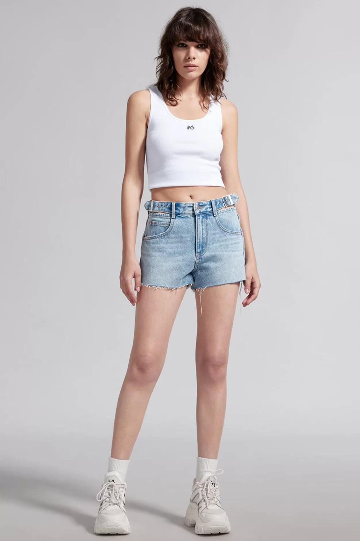 Miss Sixty Denim Shorts With Cut Out Waist Design Light Blue Clearance