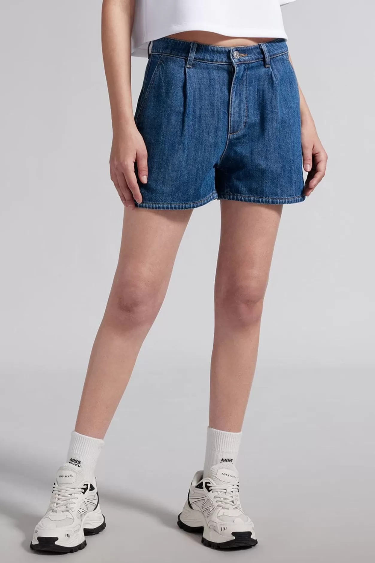 Miss Sixty Denim Shorts With Tencel Dark Blue New