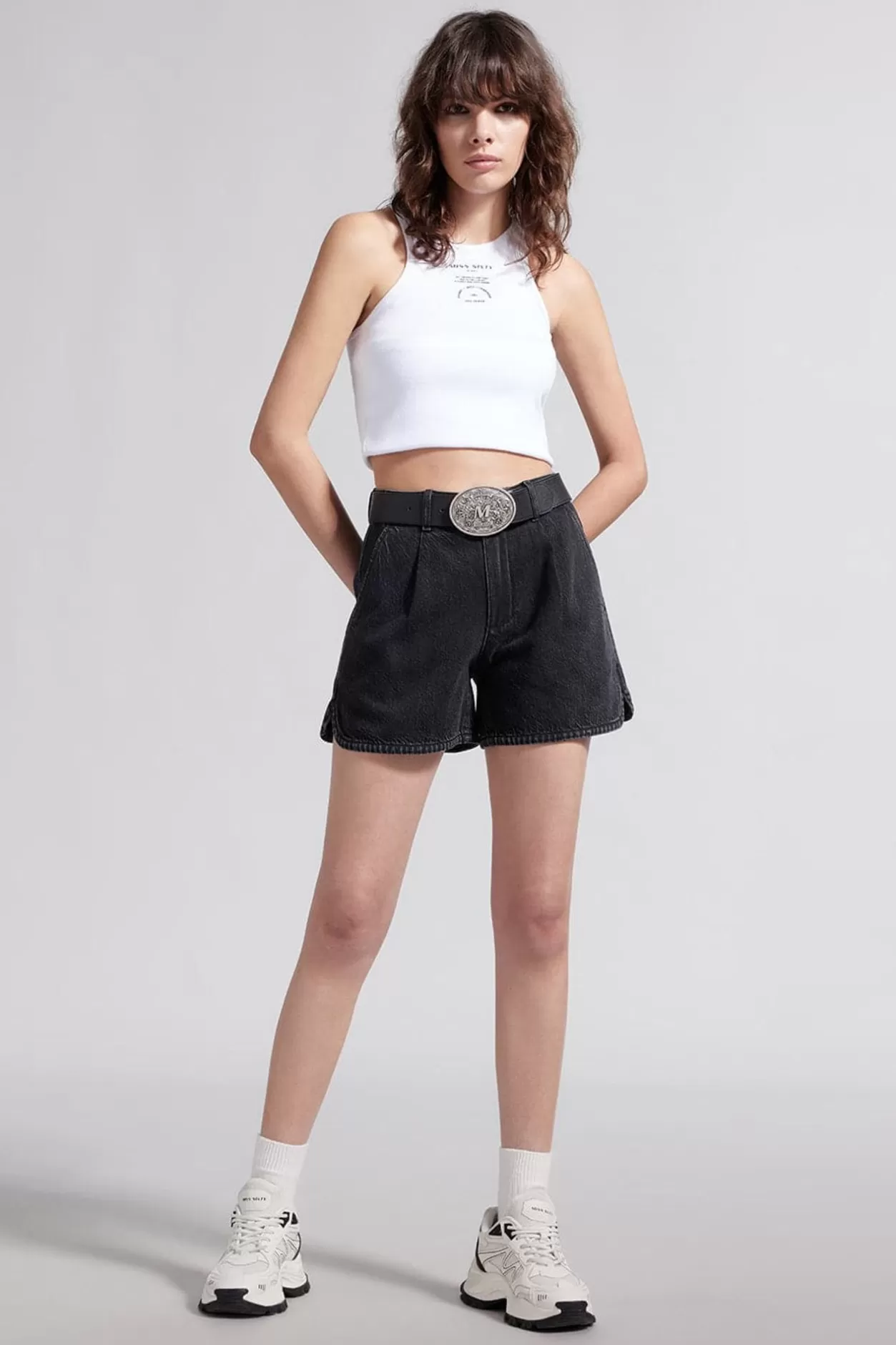 Miss Sixty Denim Shorts With Tencel Black Fog Hot