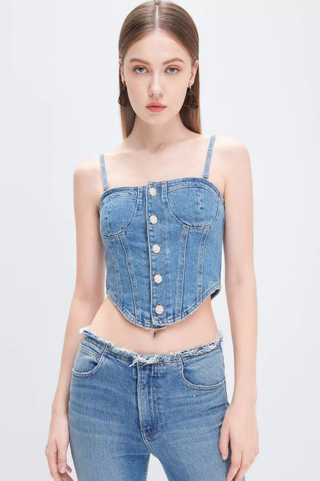 Miss Sixty Detachable Denim Vest With Silk Middle Blue Hot