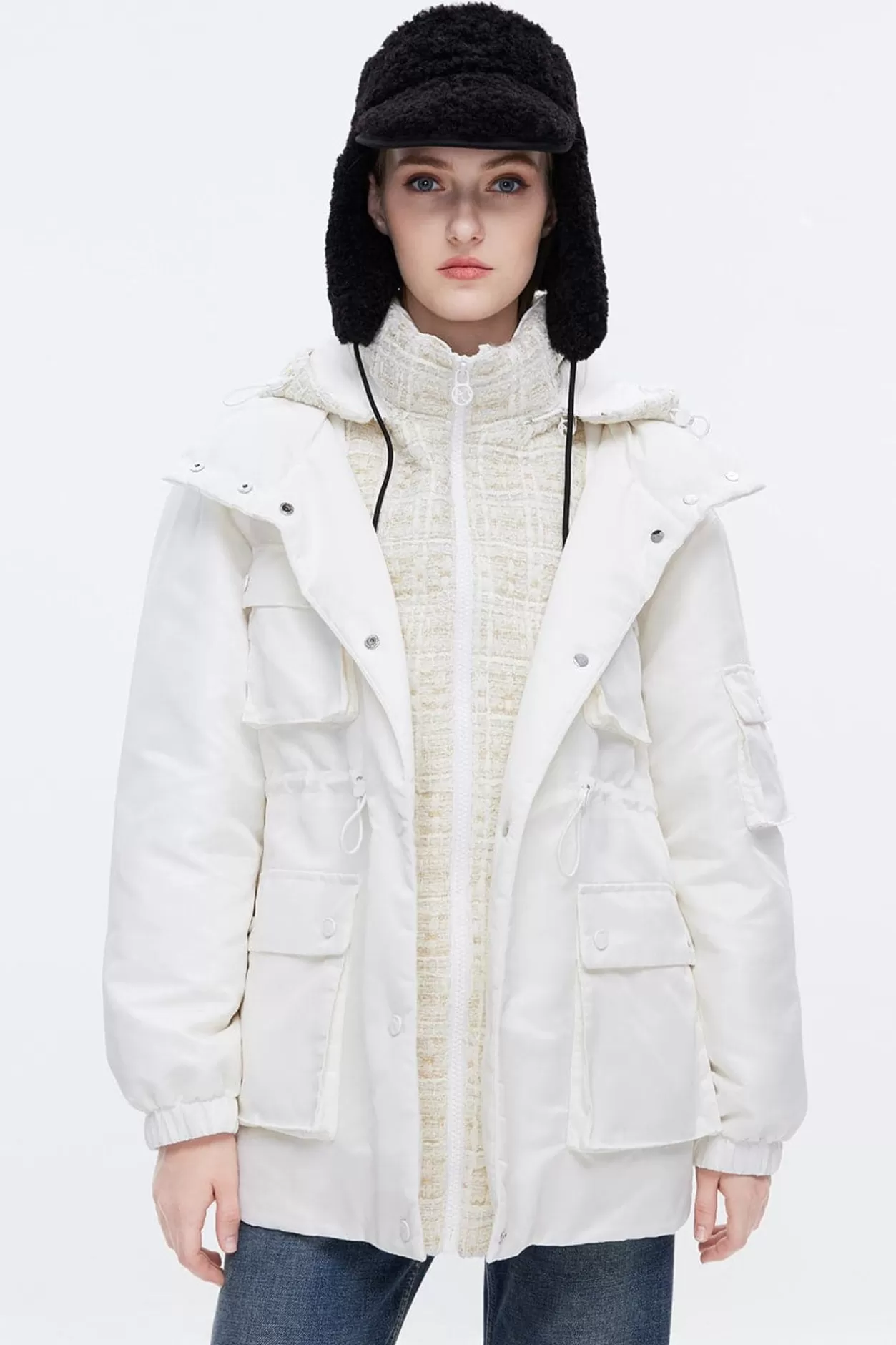 Miss Sixty Detachable Hood Down Jacket With Trweed Waistcoat Hot