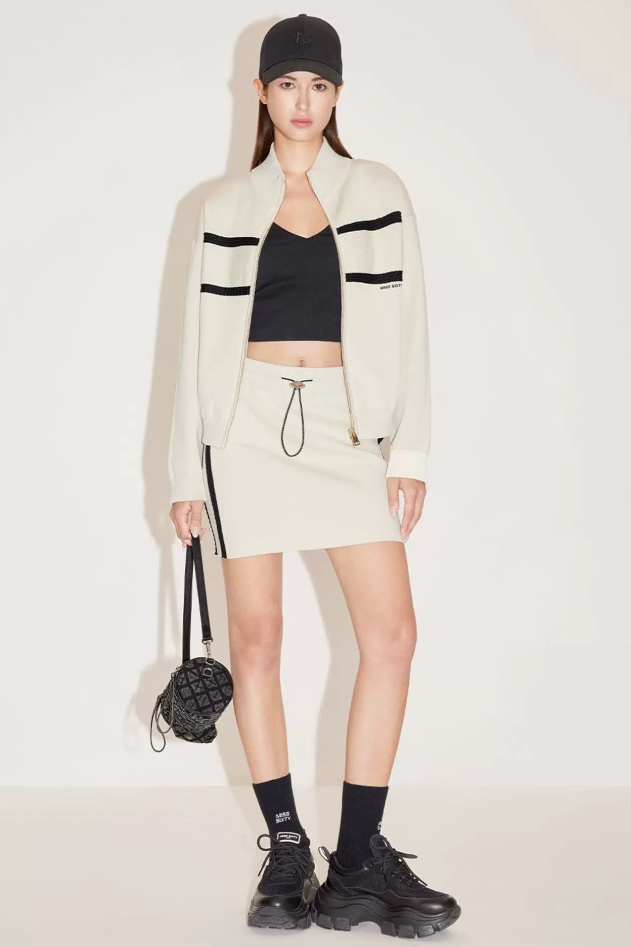 Miss Sixty Elastic Waist Paneled Sporty Woolen Skirt Off White Best