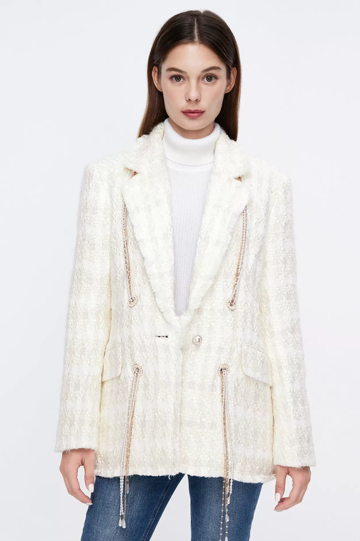 Miss Sixty Elegance Tweed Blazer Off White Outlet