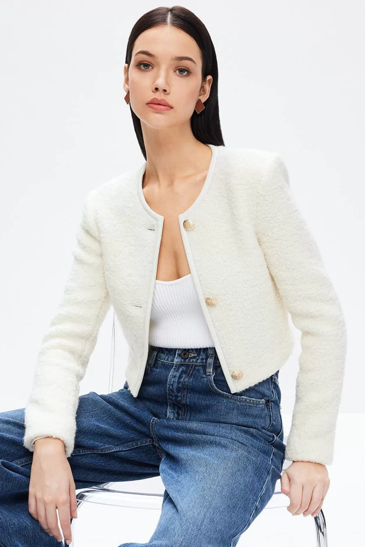 Miss Sixty Elegance Wool Blend Short Jacket White Discount